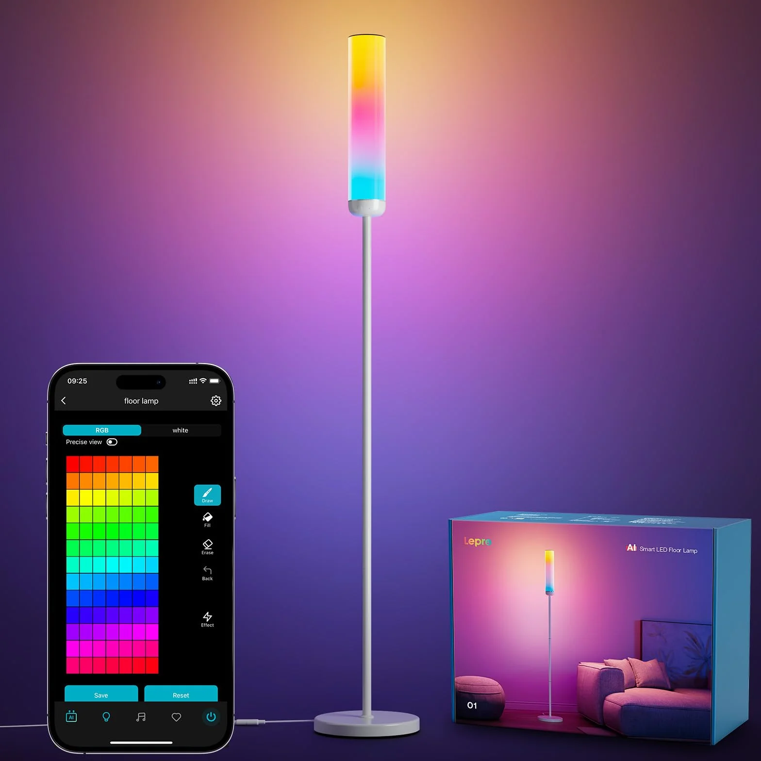 Lepro O1 AI inteligentna lampa stojąca do salonu, 2300 lm, lampa stojąca, możliwość ściemniania, 22 W, RGBCCT, sterowanie głosem/synchronizacja muzyki, DIY, spersonalizowany projektant oświetlenia AI