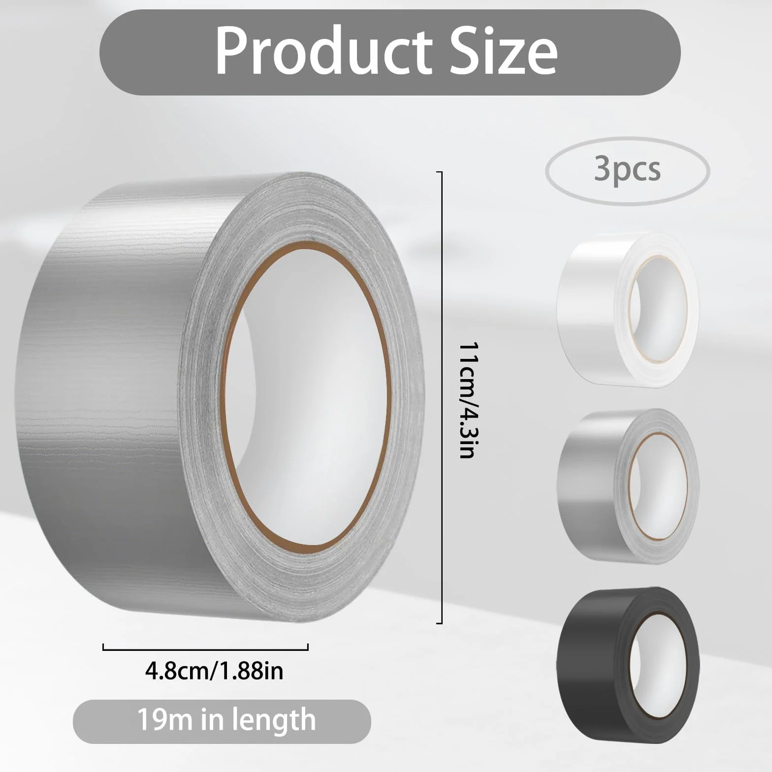 3 rolki taśmy pancernej, 48 mm x 19 m, wodoszczelna taśma naprawcza 230μ, taśma z tkaniny, czarna taśma klejąca do użytku wewnątrz i na zewnątrz, do domu, ogrodu, na plac budowy
