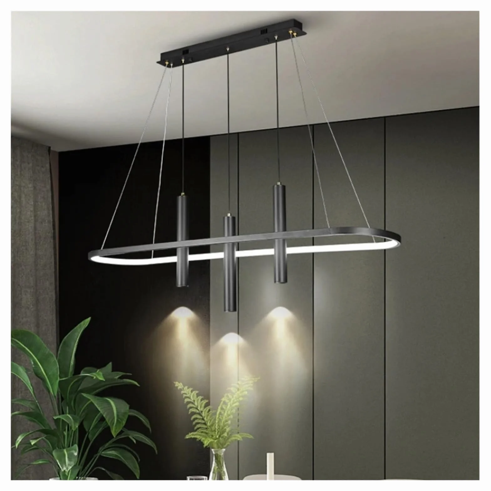 Nowoczesny reflektor LED w kolorze czarno-złotym do restauracji i kuchni, prosta lampa wisząca bez stałego oświetlenia głównego, żyrandol do kawiarni - czarny - 3 żarówki