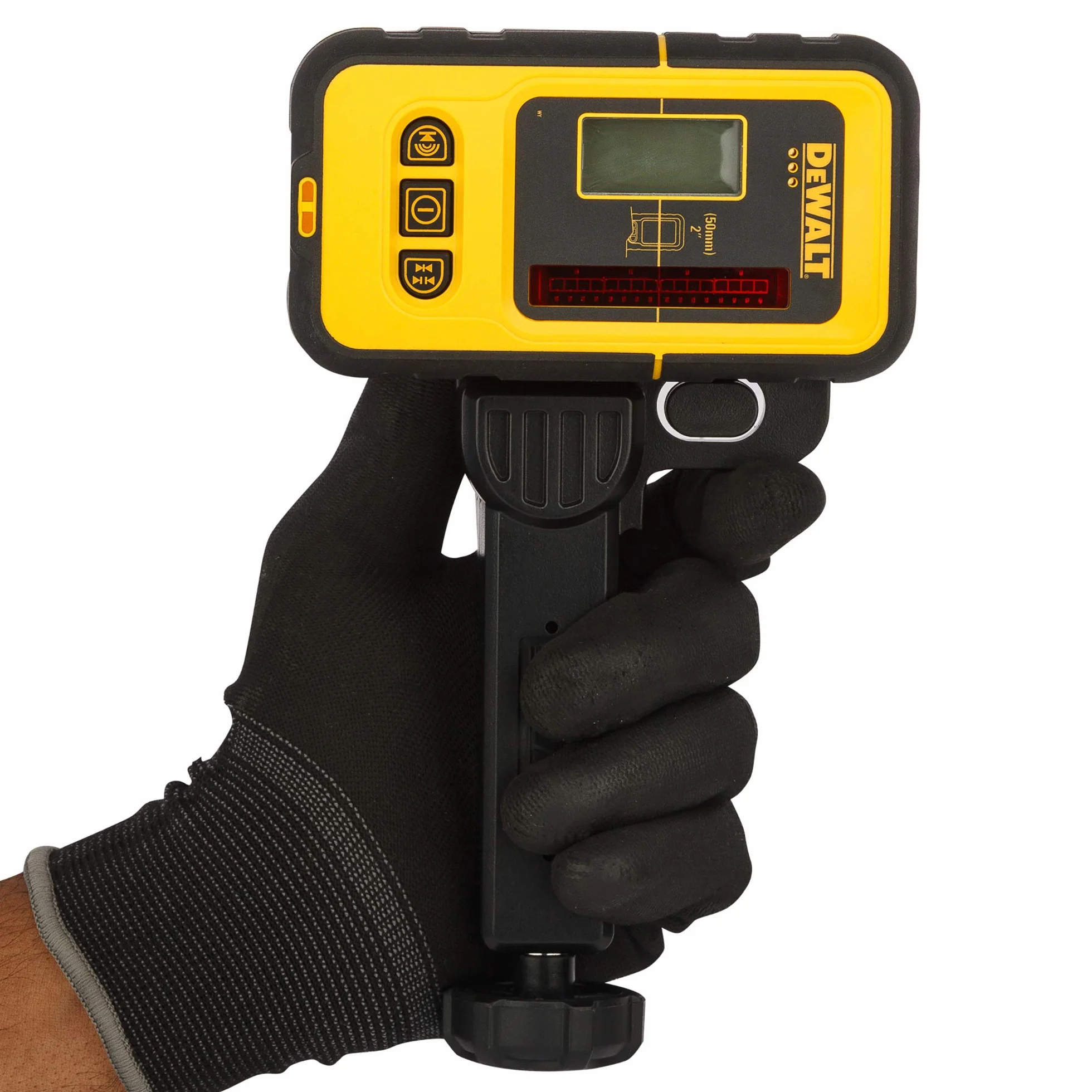 DEWALT Odbiornik do lasera liniowego z czerwoną linią DE0892 (do lokalizacji wychodzących promieni laserowych do 50 m, z sygnałem optycznym i akustycznym, zasilanie na baterię 9 V)