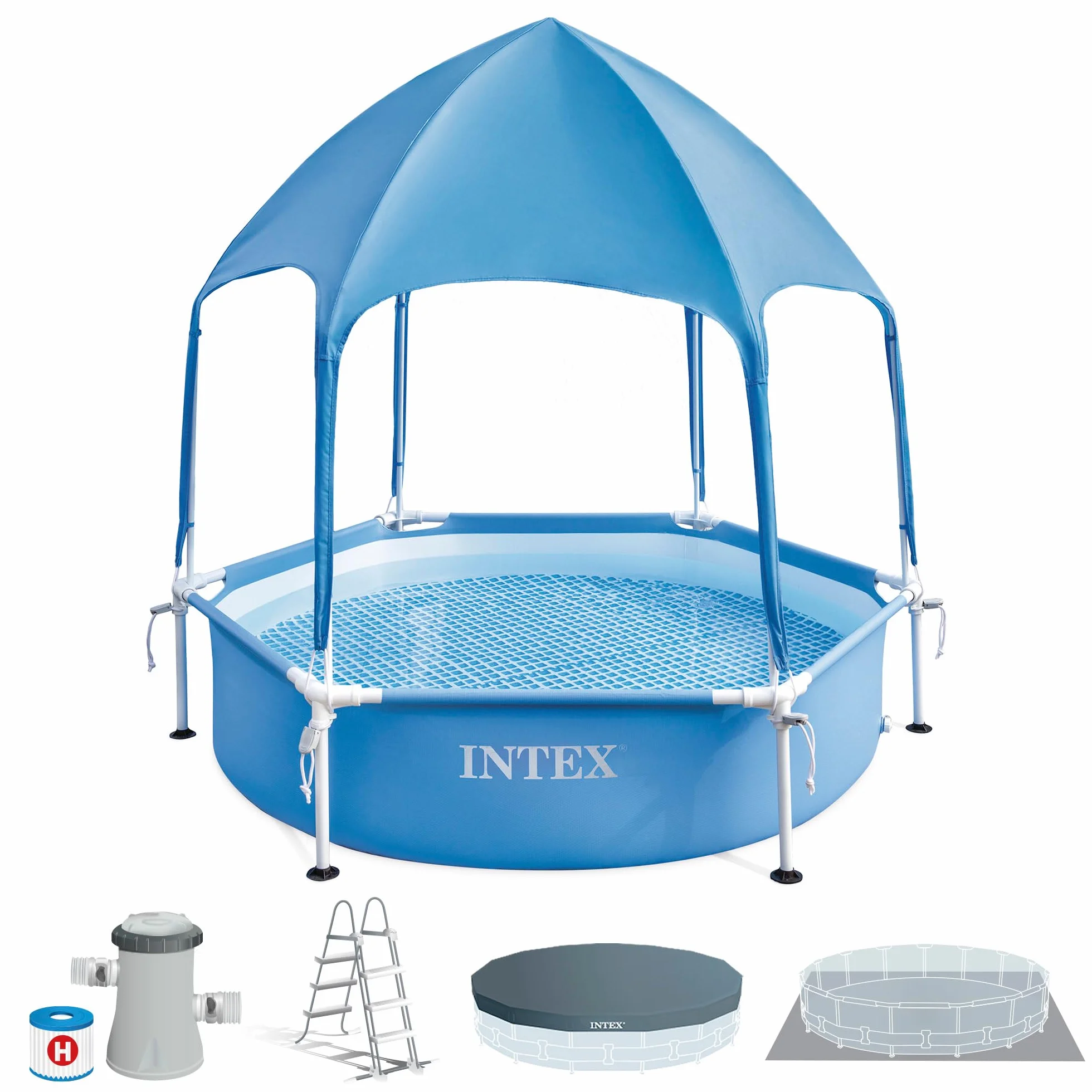 Intex Canopy Basen z Baldachimem z Metalową Ramą, Niebieski, 1,83 m x 38 cm