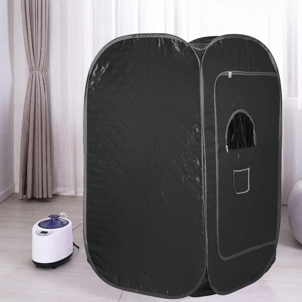 Sauna parowa do domu, mini sauna, przenośna sauna parowa, mobilna sauna parowa, SPA, zdrowa sauna domowa, łaźnia parowa z pilotem zdalnego sterowania (kolor czarny, 80 x 80 x 135 cm)