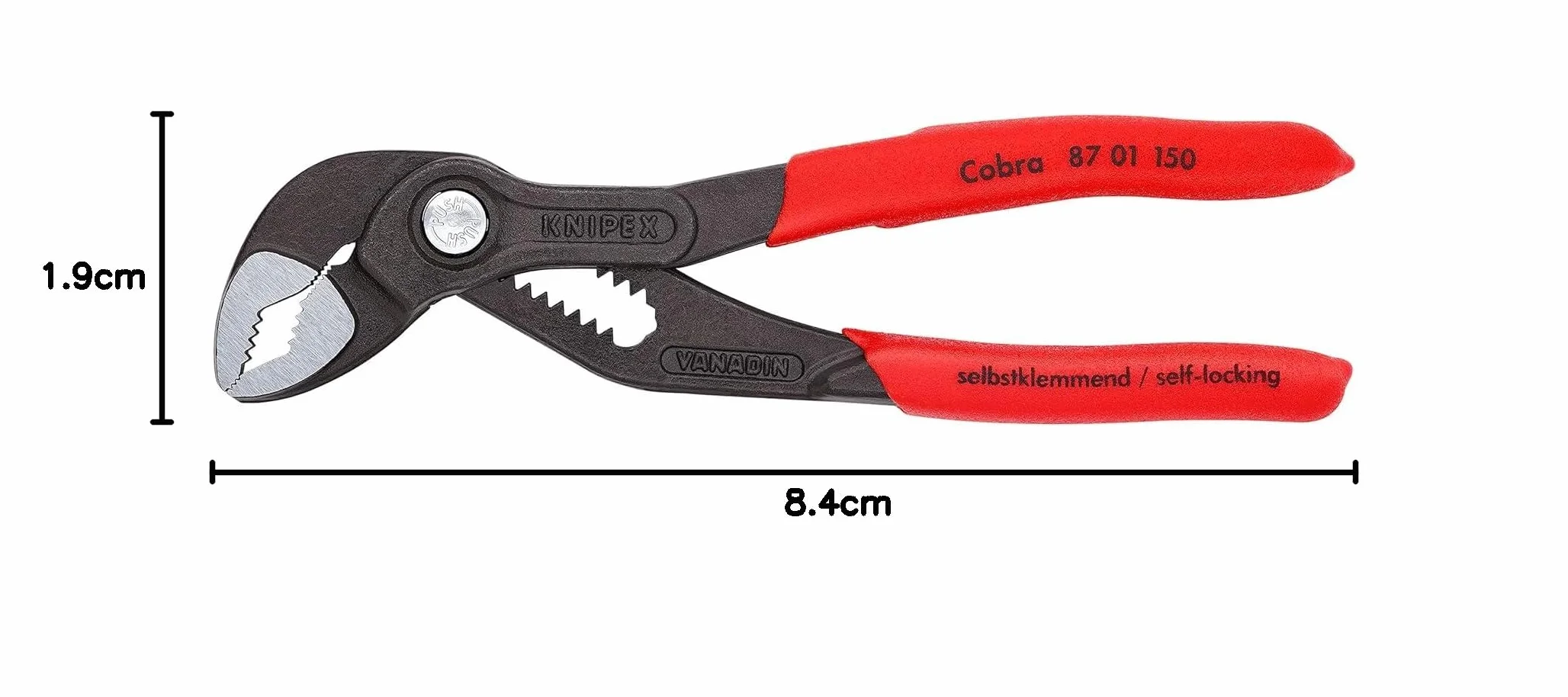 KNIPEX Cobra Szczypce nastawne do rur nowej generacji fosforanowana, szara pokryte antypoślizgowym tworzywem sztucznym 150 mm, 87 01 150