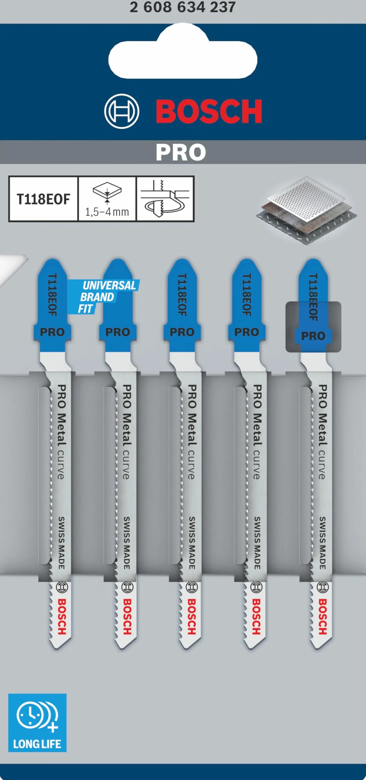 Bosch 5x brzeszczot do wyrzynarki T 118 EOF Flexible for Metal (do Blachy stalowe, długość 83 mm, profesjonalne akcesoria do wyrzynarki)