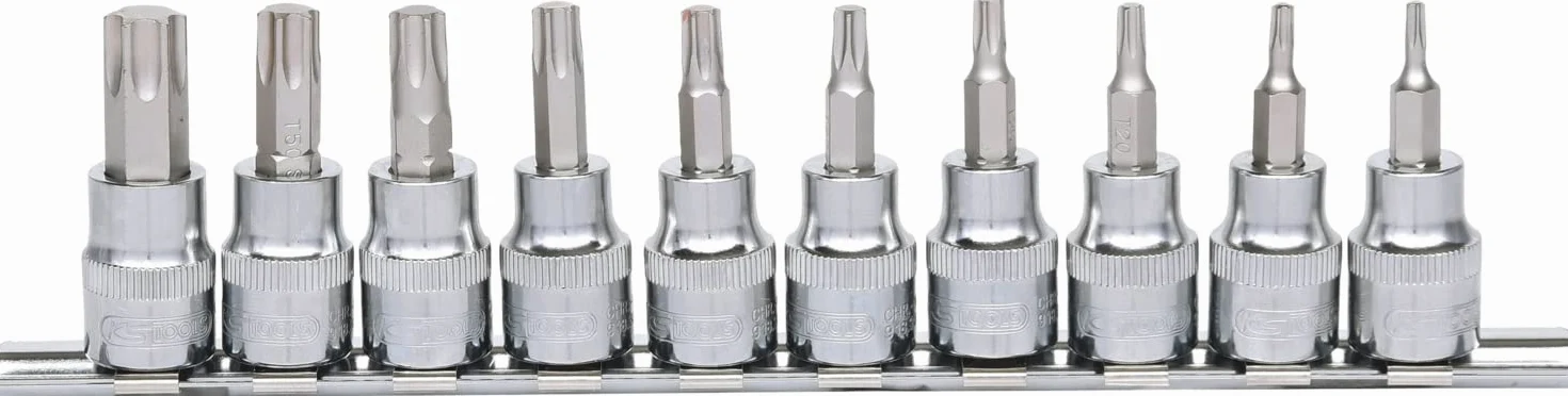 KS Tools 918.3939 3/8"CHROMEplus Zestaw gniazd bitówdla srub Torx 10-szt, T10-T55