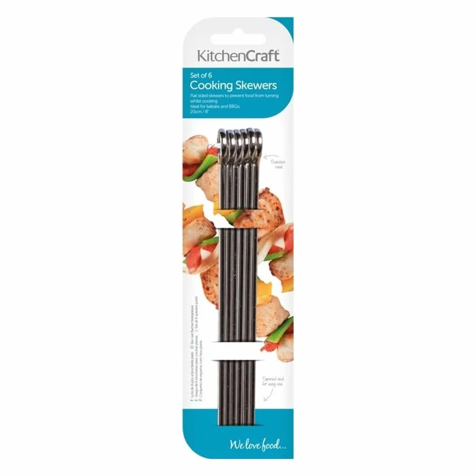 KitchenCraft Szpikulce do Szaszłyków Płaskie Stal Nierdzewna 20 cm 6 Sztuk