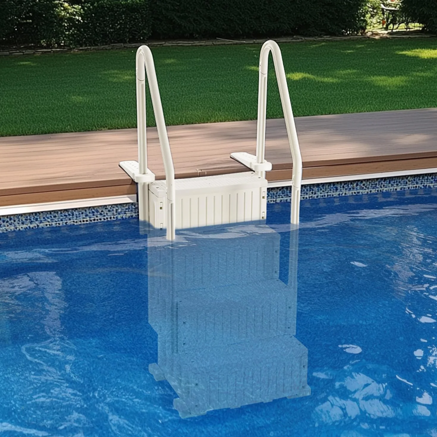 VEVOR Plastikowe schody basenowe z 2 poręczami, 4 stopnie antypoślizgowe, nośność 181,4 kg, schody do basenów w otworze 122-137 cm, taras, dom, do wnętrz, na zewnątrz, białe