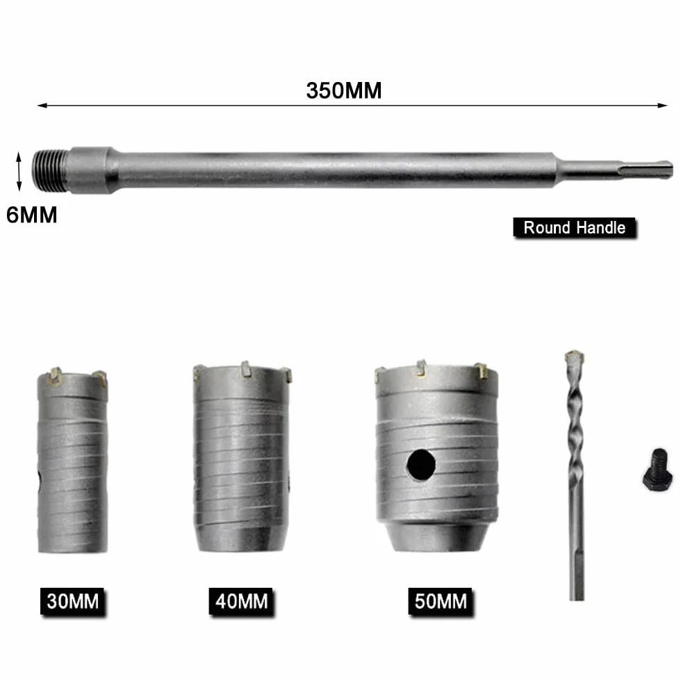 350MM WiertłO śCienne Sds O OkrąGłYm Uchwycie, WiertłA Do Betonu/Cementu/Kamienia Z 30/40/50MM, Wysoka WytrzymałOść, Stabilność, Szybkie Wiercenie Do KlimatyzatoróW, Pralek Wykrawanie Rur