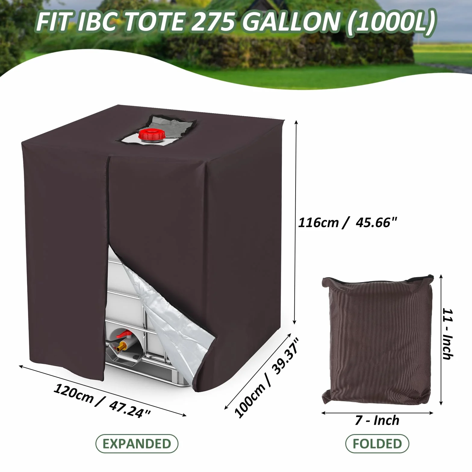 QUARKZMAN Pokrowiec na IBC Tote 275 galonów 1000 l 420D Heavy Oxford wodoszczelna osłona przeciwsłoneczna brązowa