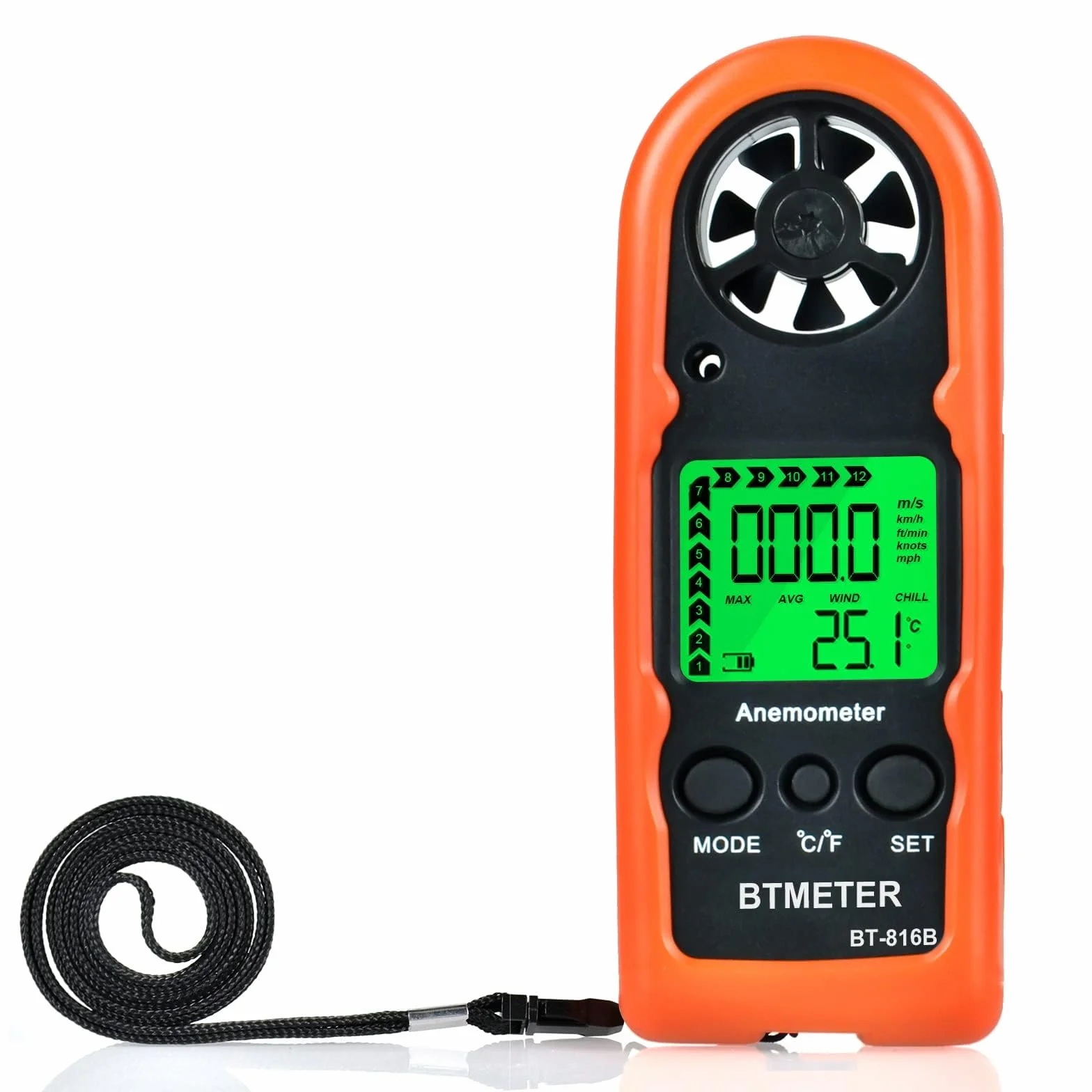 Anemometr ręczny BTMETER BT-816B Cyfrowy miernik prędkości wiatru z termometrem HVAC CFM