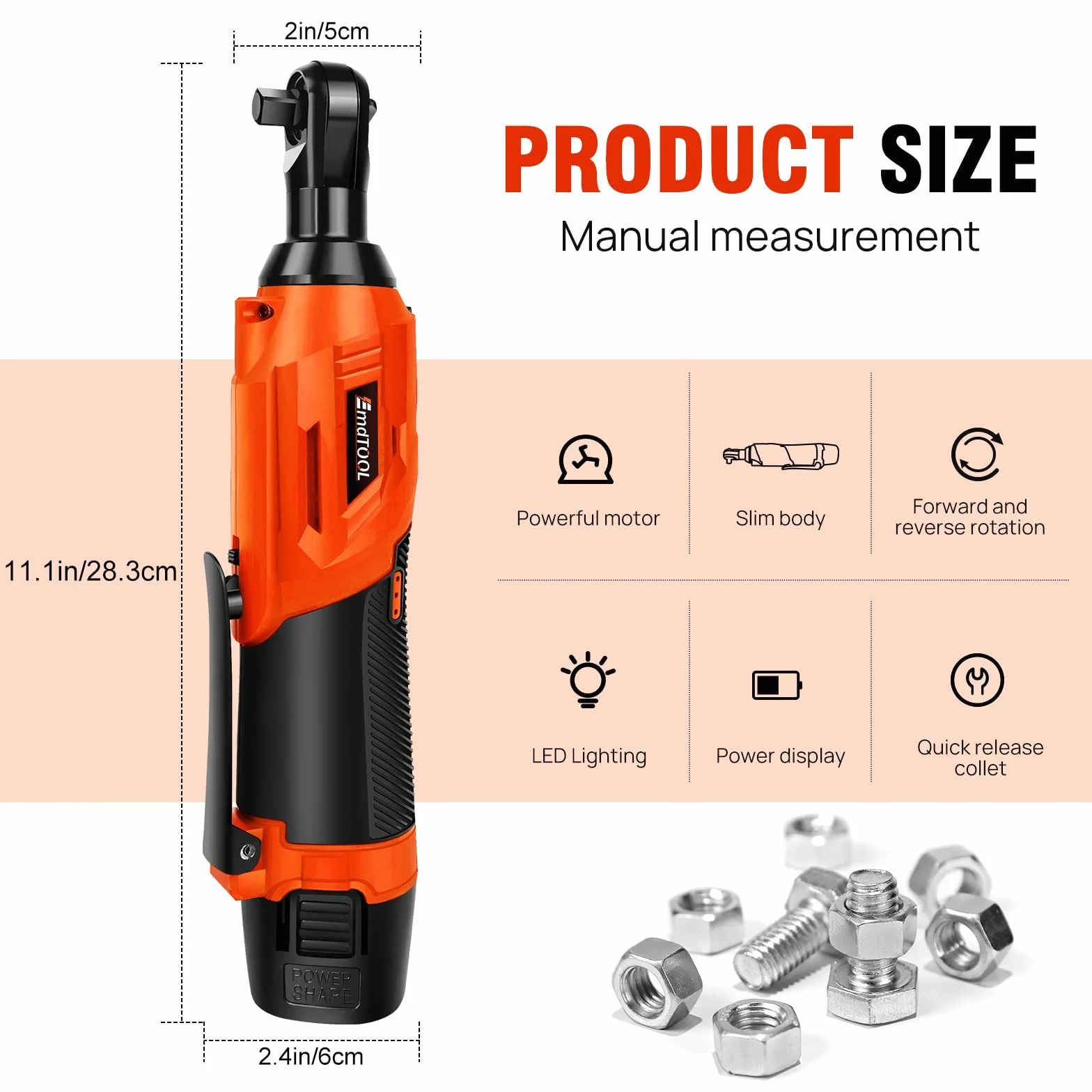 Lucn Grzechotka z grzechotką pistolet 3/20.3 cm napęd 2 x baterie 150 Nm bezprzewodowy klucz udarowy pomarańczowy