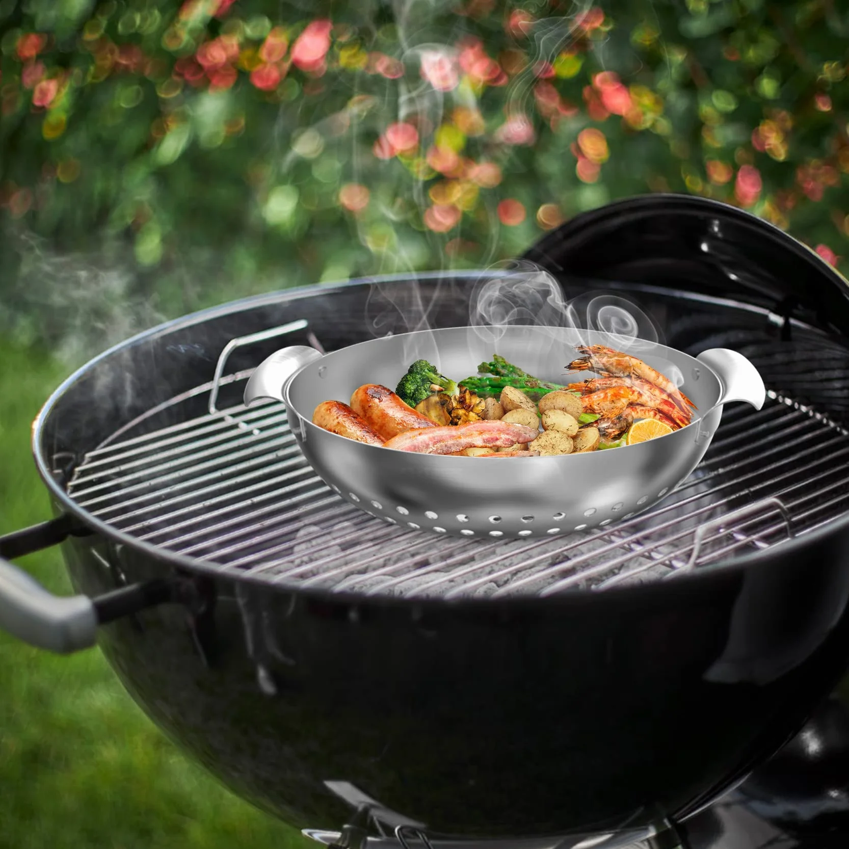 Onlyfire 3 Kosz do Grillowania ze Stali Nierdzewnej, Grill Kosz z Zakrzywionym Uchwytem, ​​Mini Koszyk do Grillowania Mięsa, Warzyw i Ryb, Uniwersalny Kosz do Grilla, Akcesoria do Grilla Węglowego