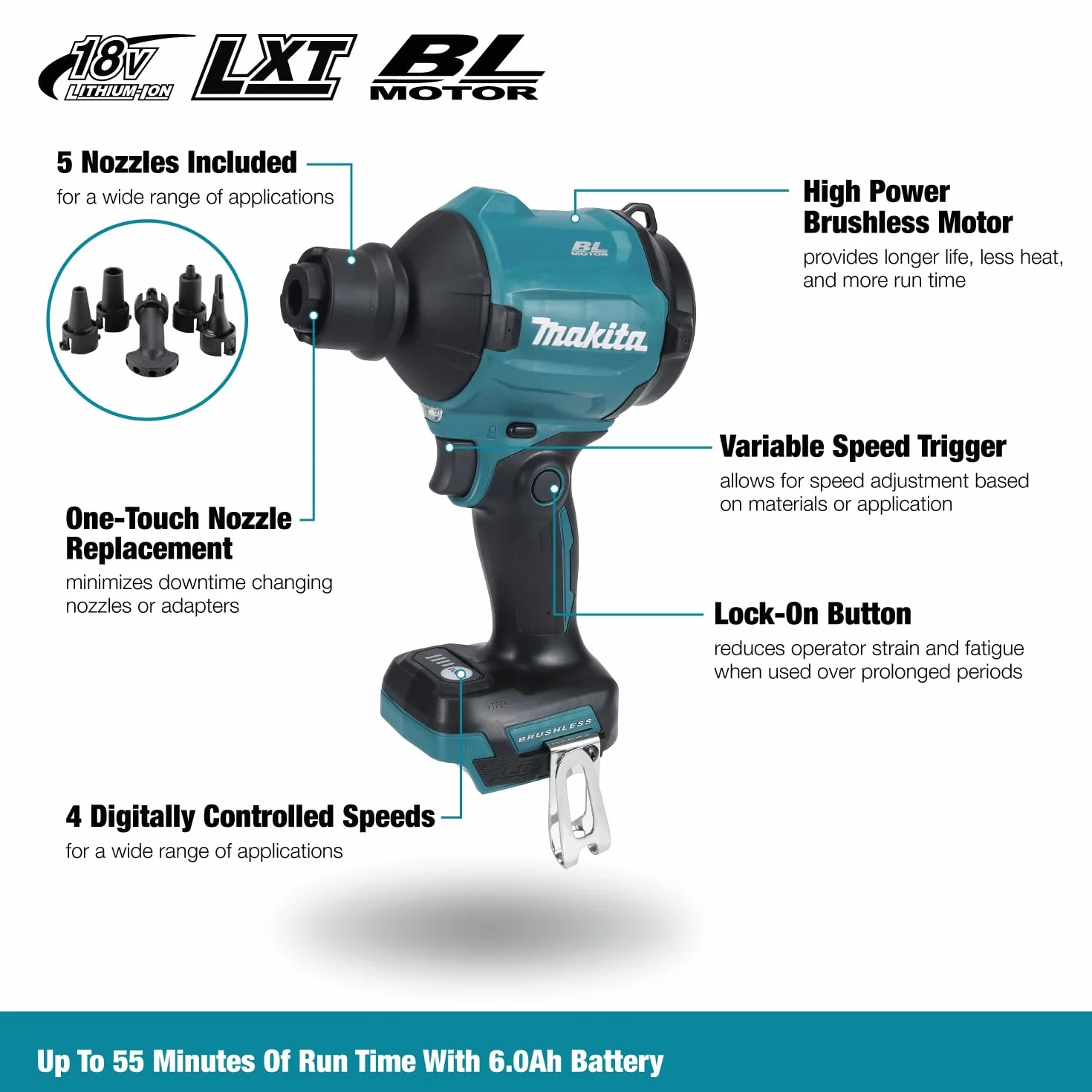 Makita Das180Z Bezszczotkowa Dmuchawa 18 V Czarny/Niebieski