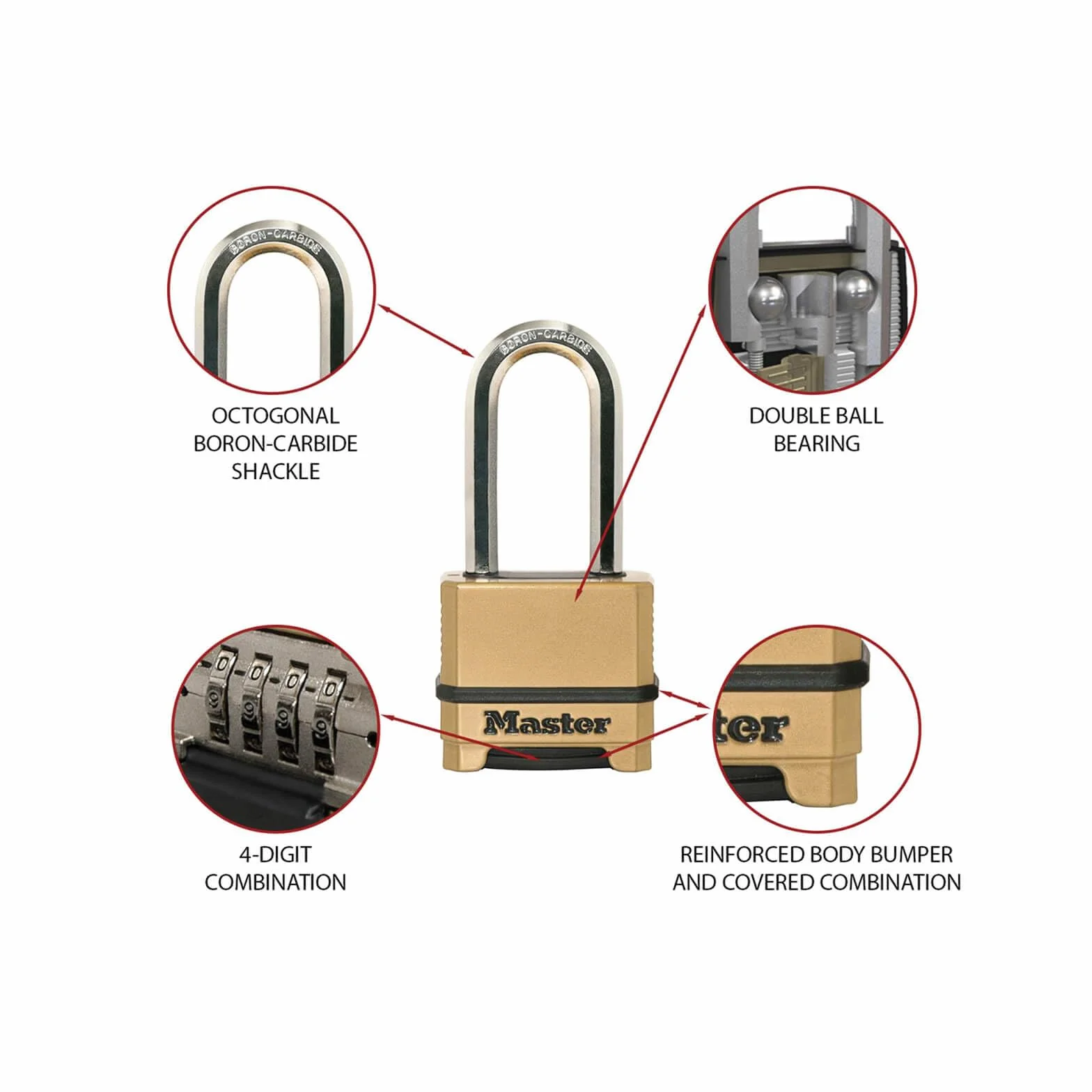 MASTER LOCK Kłódka o wysokim poziomie bezpieczeństwa 9/10, na zewnątrz, kombinacja, cynk, odporna na warunki atmosferyczne, Xlong szekla