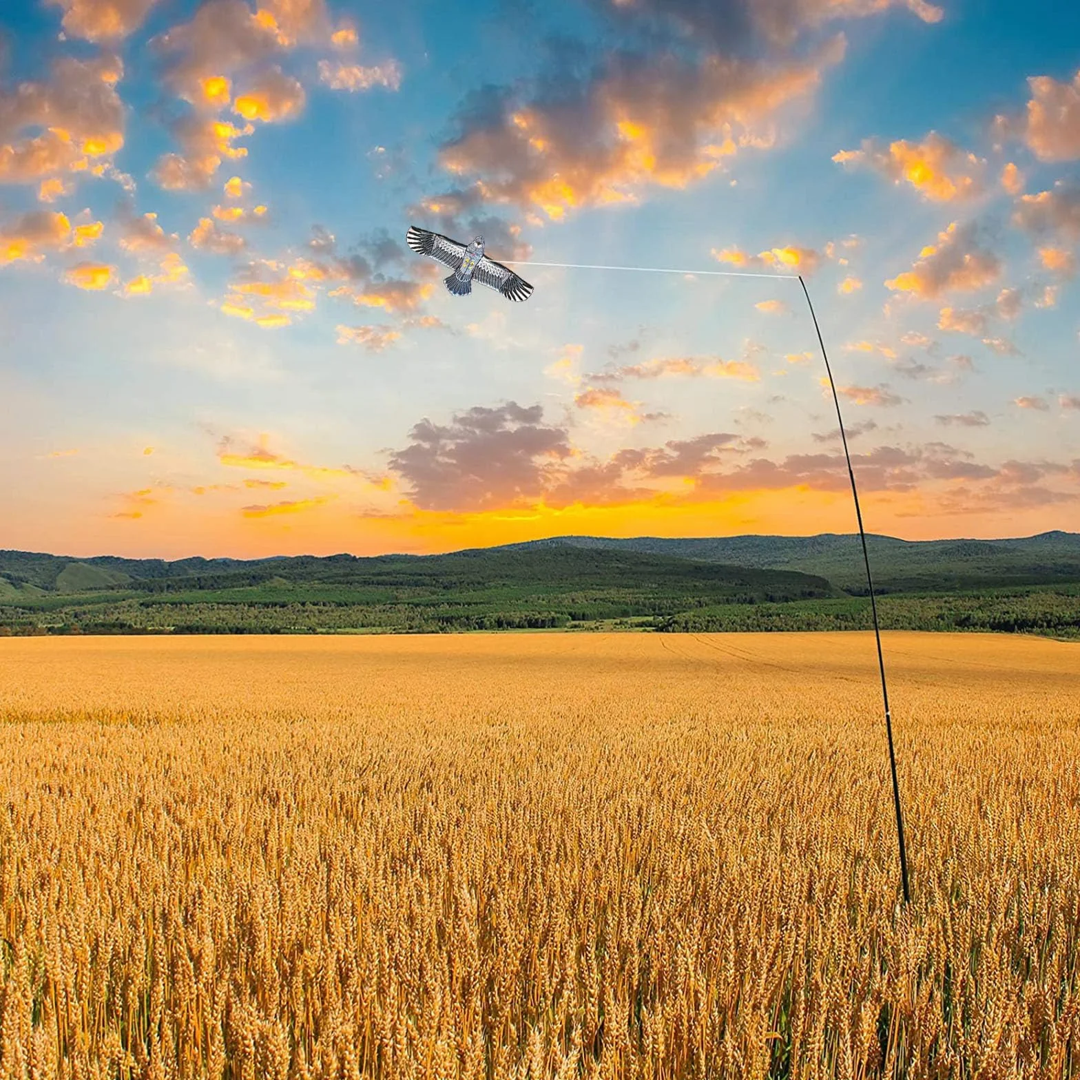 Teleskopowy latawiec do zwalczania ptaków z wysuwanym drążkiem do odstraszania ptaków o długości 4 m, do ogrodu, na podwórko, trawnik, farmę i pole (niebieski)