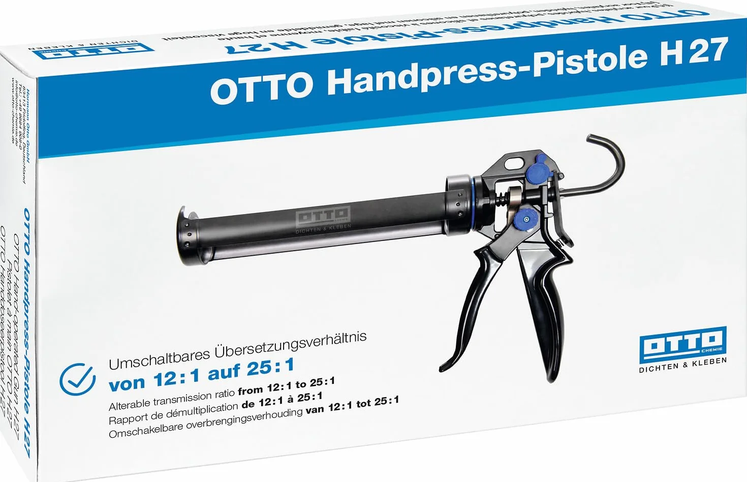 OTTO pistolet do wyciskania ręcznego H 27 – profesjonalna prasa do 280-310 ml | przełączana 12:1 i 25:1 | do silikonu, akrylu, PU, hybrydowego