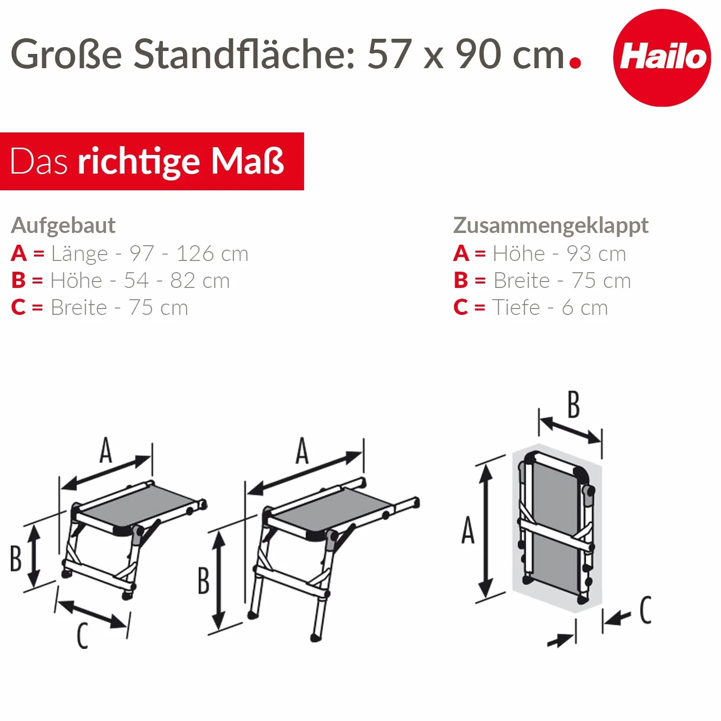 Hailo TP2 Pro platforma robocza do drabin Hailo do 4 stopni, stabilna rama aluminiowa, nośność do 150 kg, waga 9 kg, srebrna