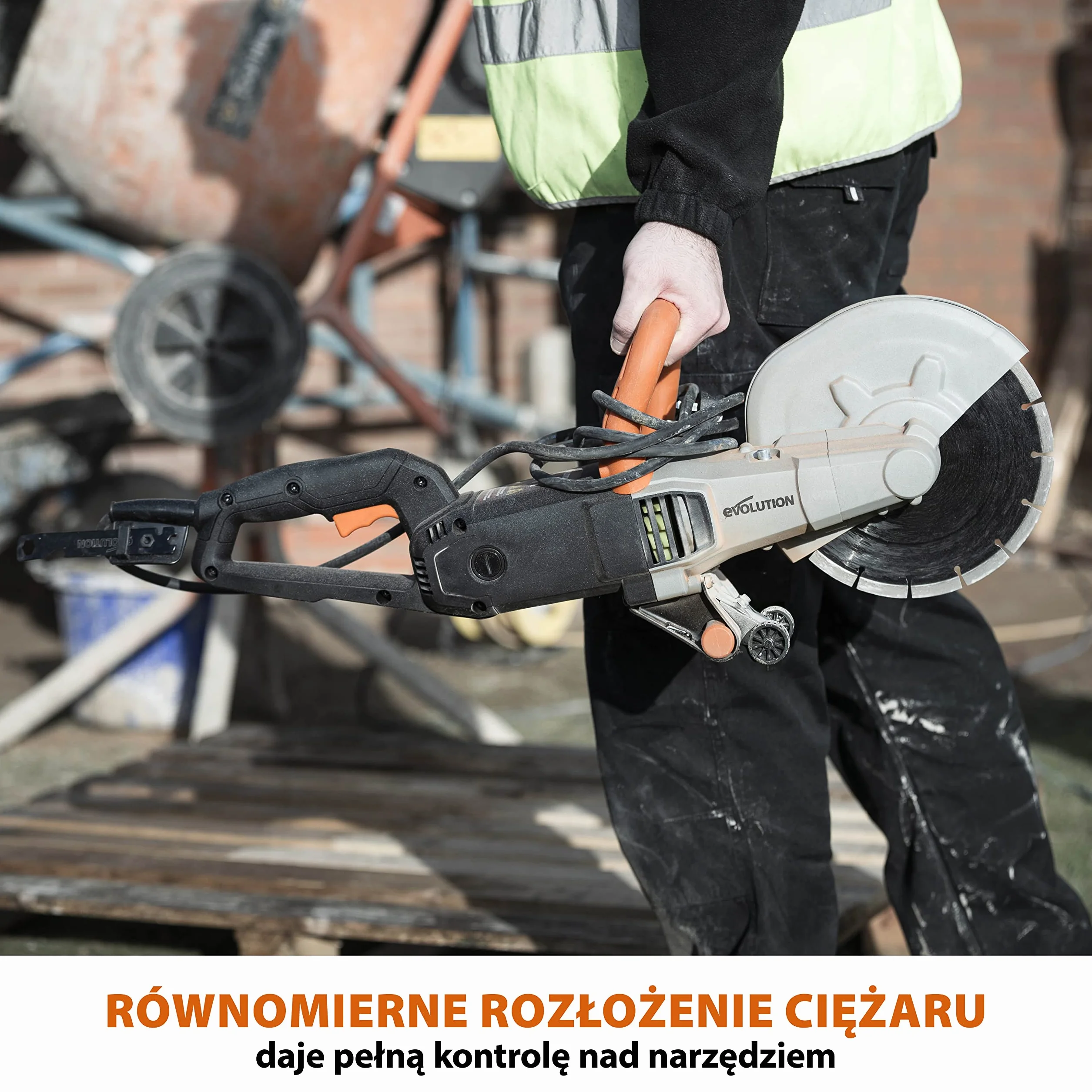 Evolution Power Tools Elektryczna przecinarka tarczowa i pilarka do betonu R230DCT z tarczą diamentową 230 mm (9”) do cięcia kamienia i metalu