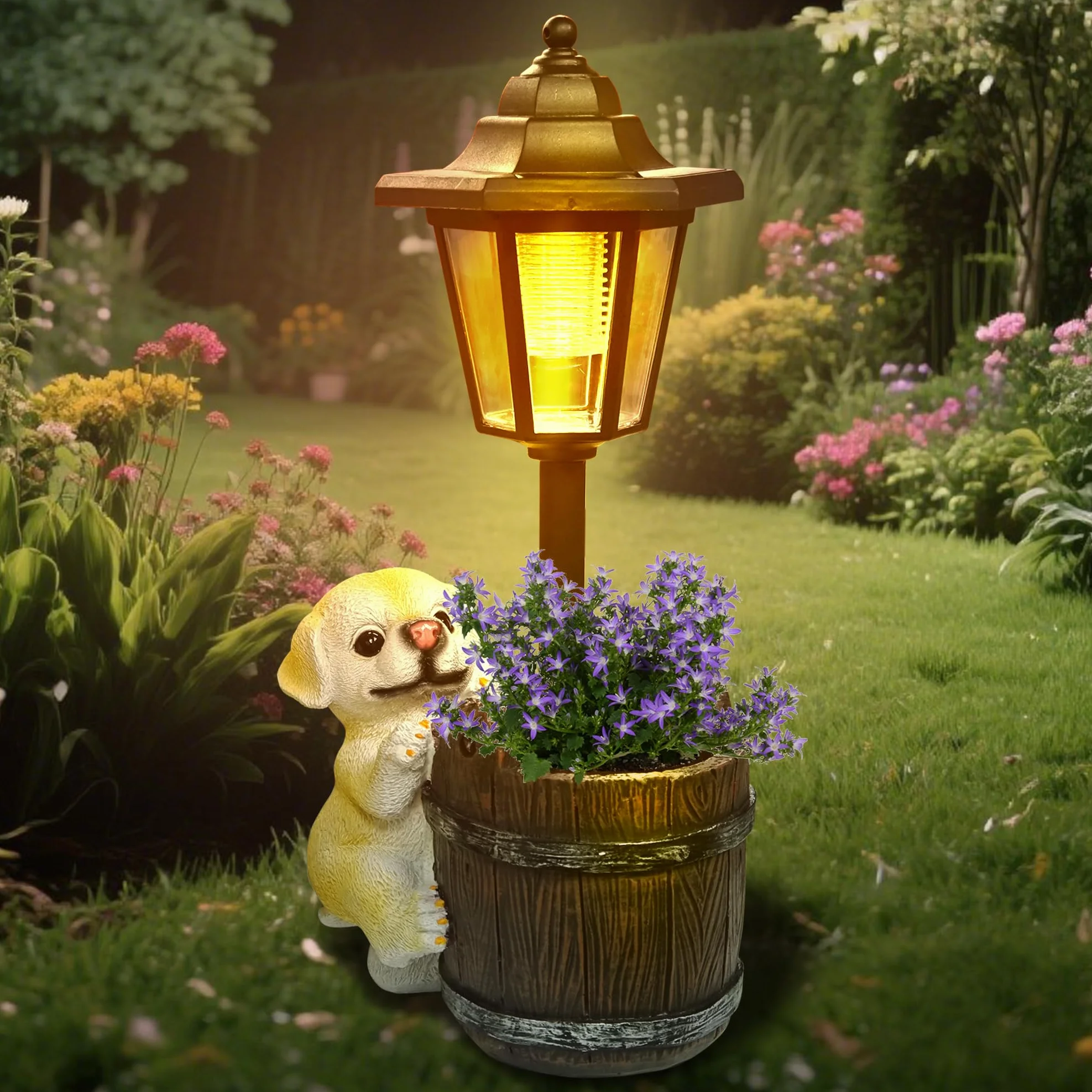 lifemet Dekoracja ogrodowa, solarna posągi dla psa – zabawne figurki ogrodowe, wodoszczelna lampa solarna, doniczka na zewnątrz, balkon, do ogrodu, dekoracja, prezent dla kobiet, mężczyzn, mamy