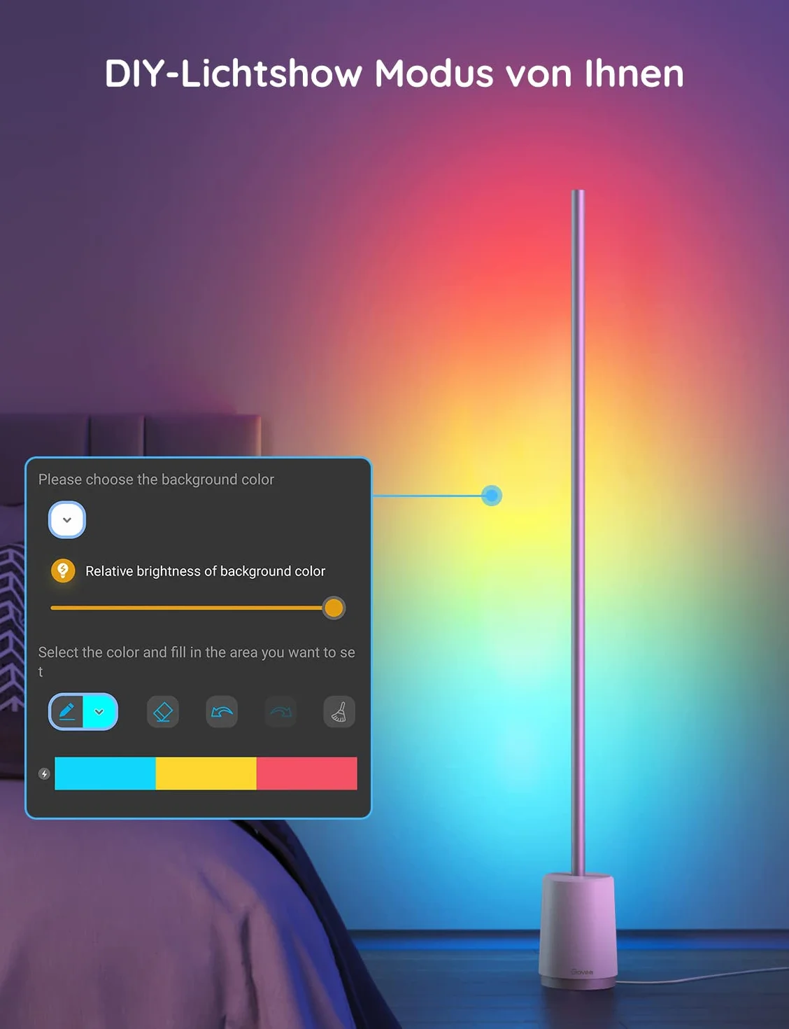 Govee Lyra Inteligentna lampa podłogowa, lampa podłogowa WiFi RGBICWW współpracuje z Alexa i Asystentem Google, kontrola aplikacji, tryby muzyczne, tryb kreatywnego majsterkowania, do sypialni domowej