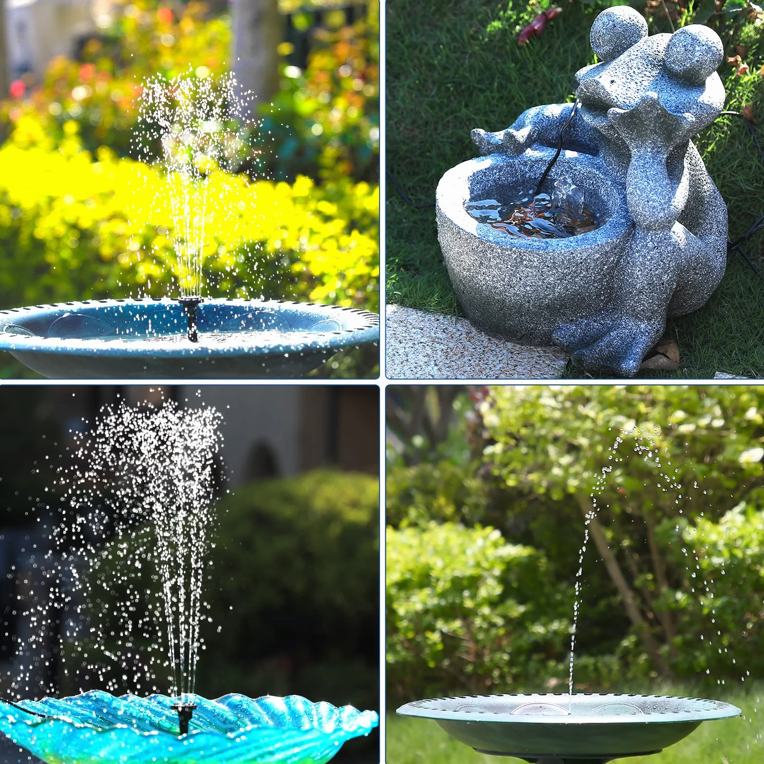 AMZtime Solar Fountain 1.5W 6 Stylami Fontann DIY Solar Pond Pump for Garden Ponds