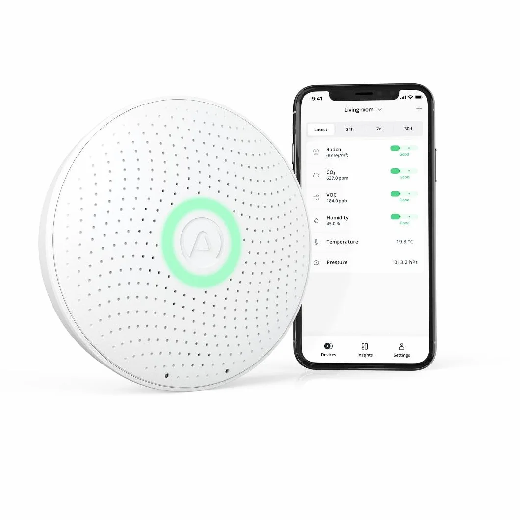 Airthings 2930 Wave Plus Inteligentny Detektor Temperatury do Radonu, Biały, Średnica 12 cm