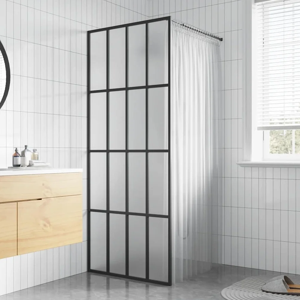 Ścianka prysznicowa z 4 szklanymi elementami i szkłem bezpiecznym 5 mm, regulowana ścianka prysznicowa z aluminiową ramą i paskami poprzecznymi do kabiny prysznicowej Walk-in 90 x 195 cm