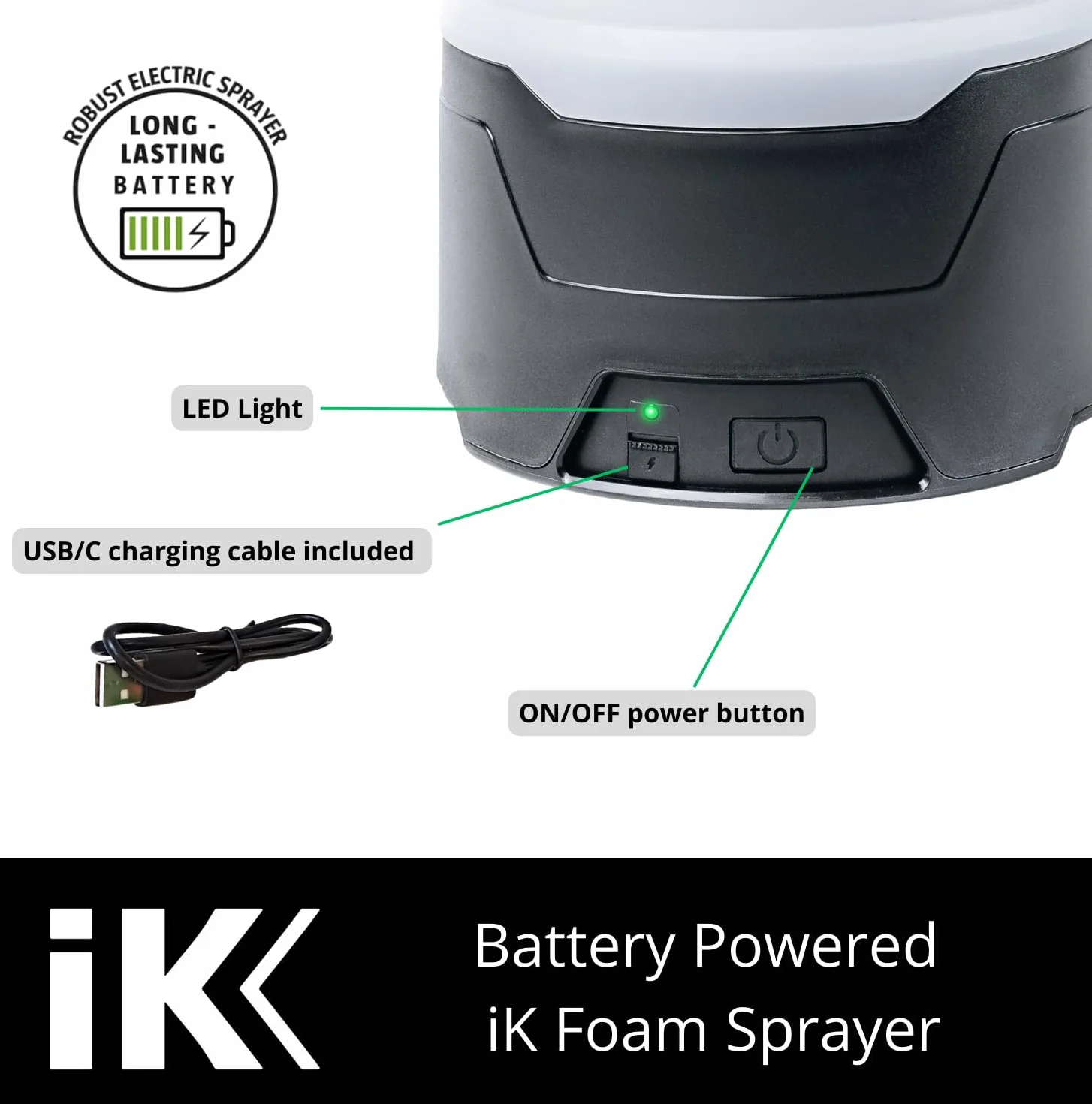 IK eFoam Pro 2 Akumulatorowy opryskiwacz pianowy USB-C 2-3 bar 2 tryby LED