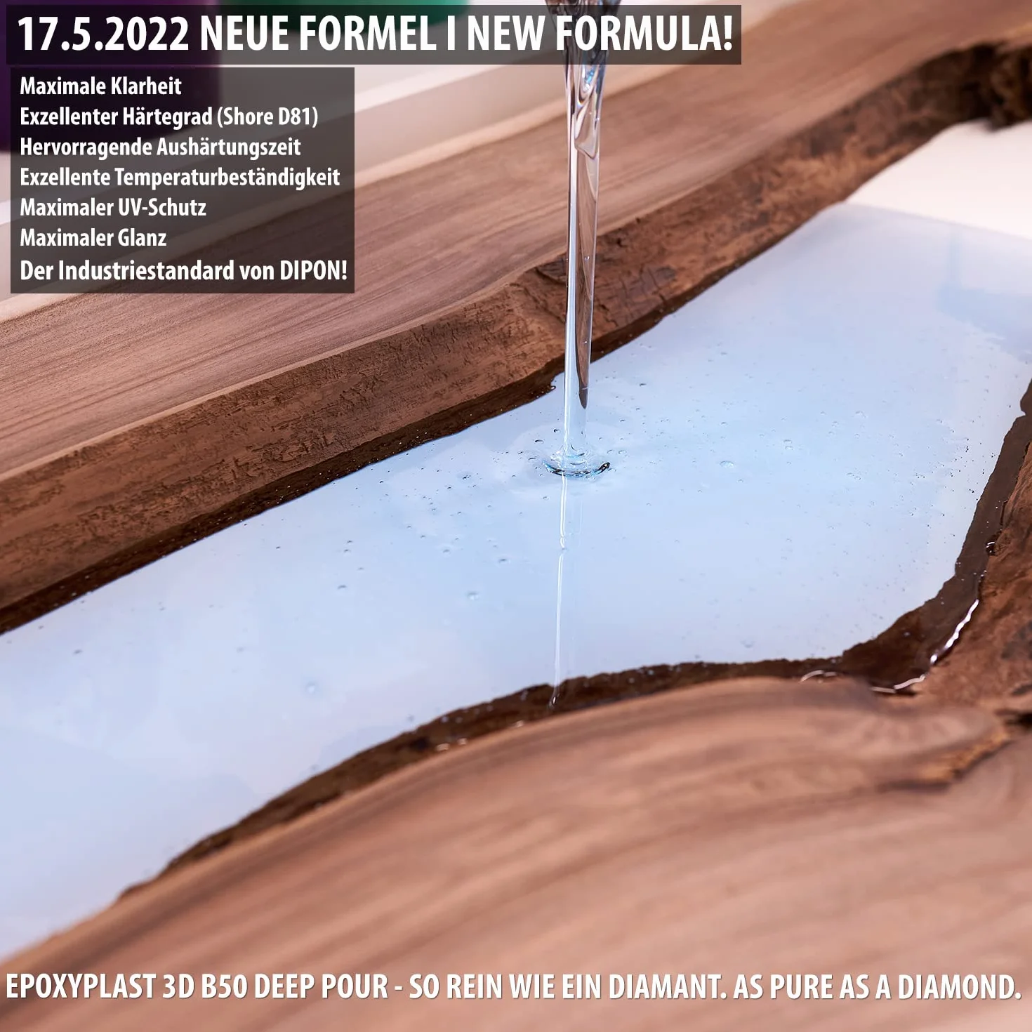 2,25 kg żywica epoksydowa 3D B50 DEEP POUR 5 cm (50 mm) wysokość odlewania dla rywertycznych I ultra diamentowa I maksymalna ochrona UV I żywica odlewnicza I przezroczysta I żywica epoksydowa I stół