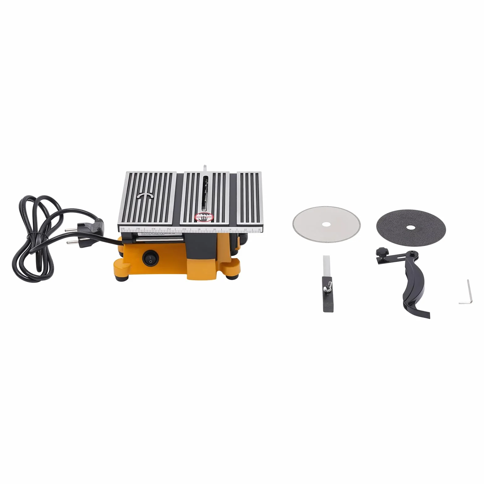Mini stołowa pilarka tarczowa 90 W, mała, precyzyjna piła tarczowa z 3 ostrzami, regulowana głębokość cięcia 4-16 mm, przenośna piła stołowa, mini piła stołowa do obróbki drewna i majsterkowania, 4500