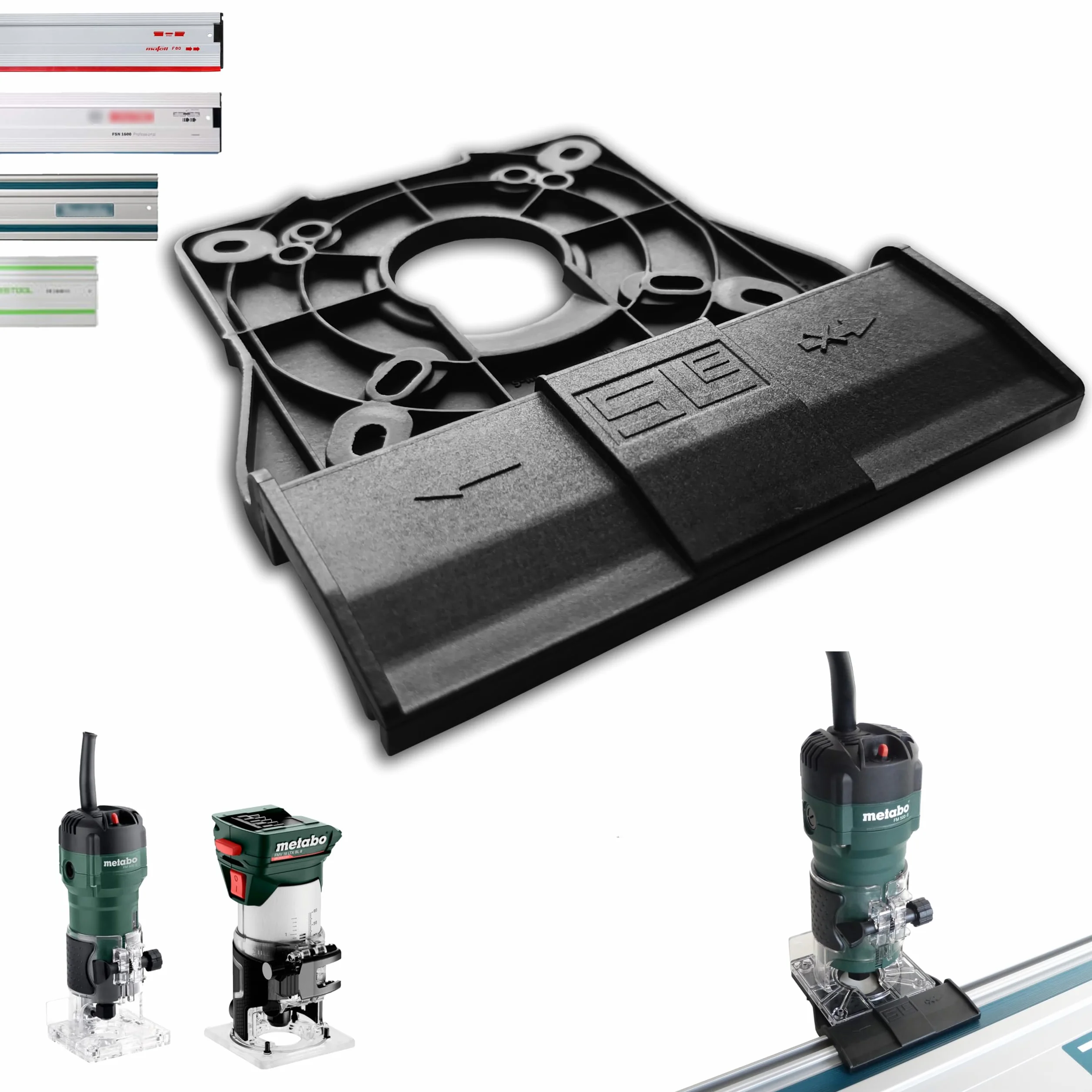 SLE profesjonalny adapter szyny prowadzącej do Metabo FM 500-6/FMV 18 LTX BL 8 frezarka górnowrzecionowa/frezarka krawędziowa do Makita/Bosch/Festool/Mafell prowadnica adapter