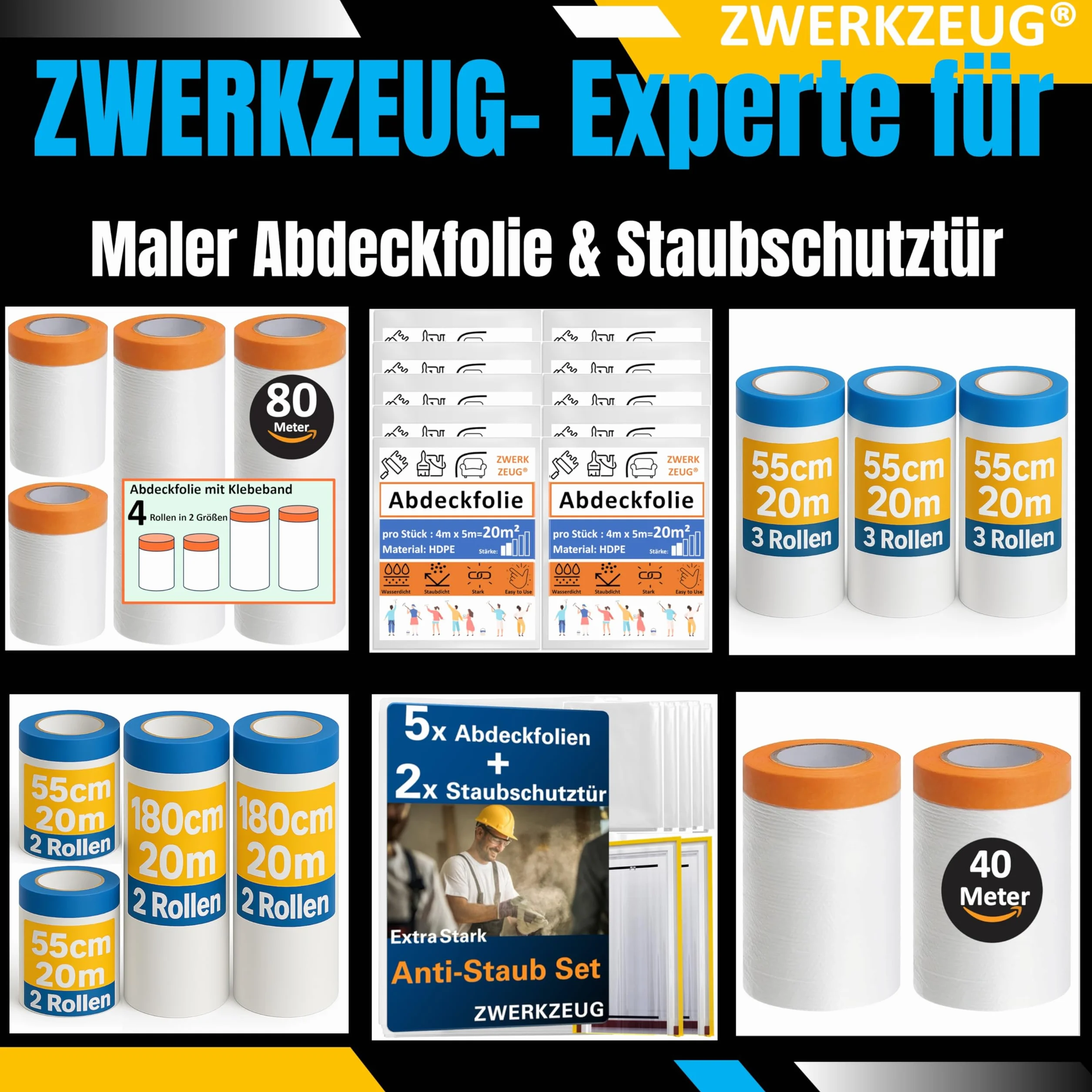 10 x ZWERKZEUG® zestaw 10 sztuk po 4 m x 5 m folia malarska przezroczysta folia ochronna przeciwpyłowa folia plastikowa uniwersalna folia malarska folia malarska plandeka pokrywająca plandeka do