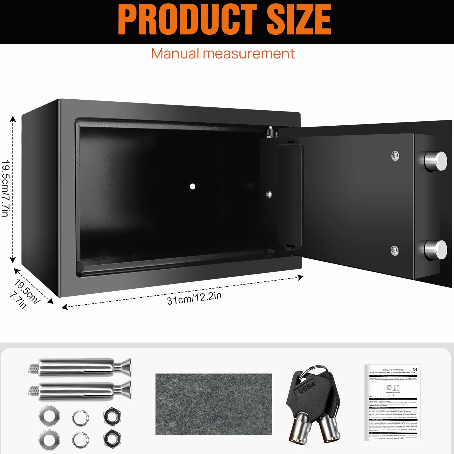 Mały Sejf Ognioodporny, Mini Sejf Z Kodem, Mini Sejf Na Hasło, Przenośny Sejf, Mały Sejf Z 2 Kluczami Na Biżuterię Pieniężną/Black/8.5L