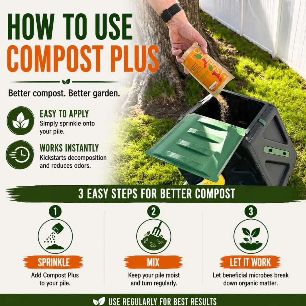 Dr. Connie's Compost Plus, 100 x skoncentrowany naturalny kompost Starter i przyspieszacz, całkowicie naturalny, kontrola zapachu do pojemników wewnątrz i na zewnątrz, szybka dekompozycja