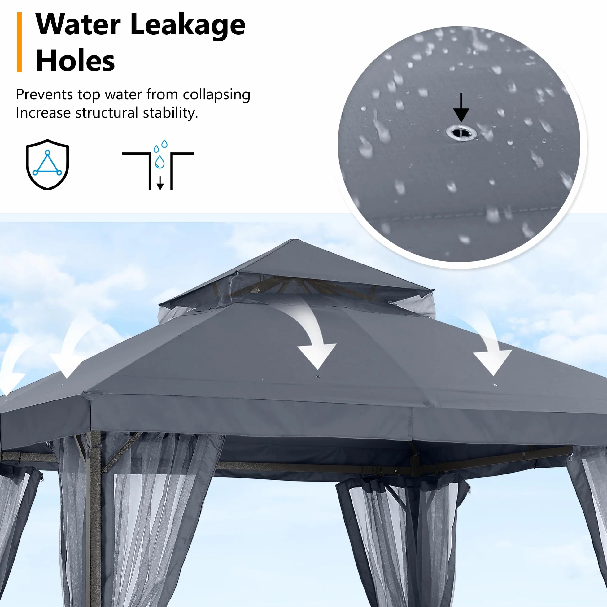 ABCCANOPY Pawilon ogrodowy 2,5 x 2,5 m z podwójnym dachem siatką cień deszcz szary