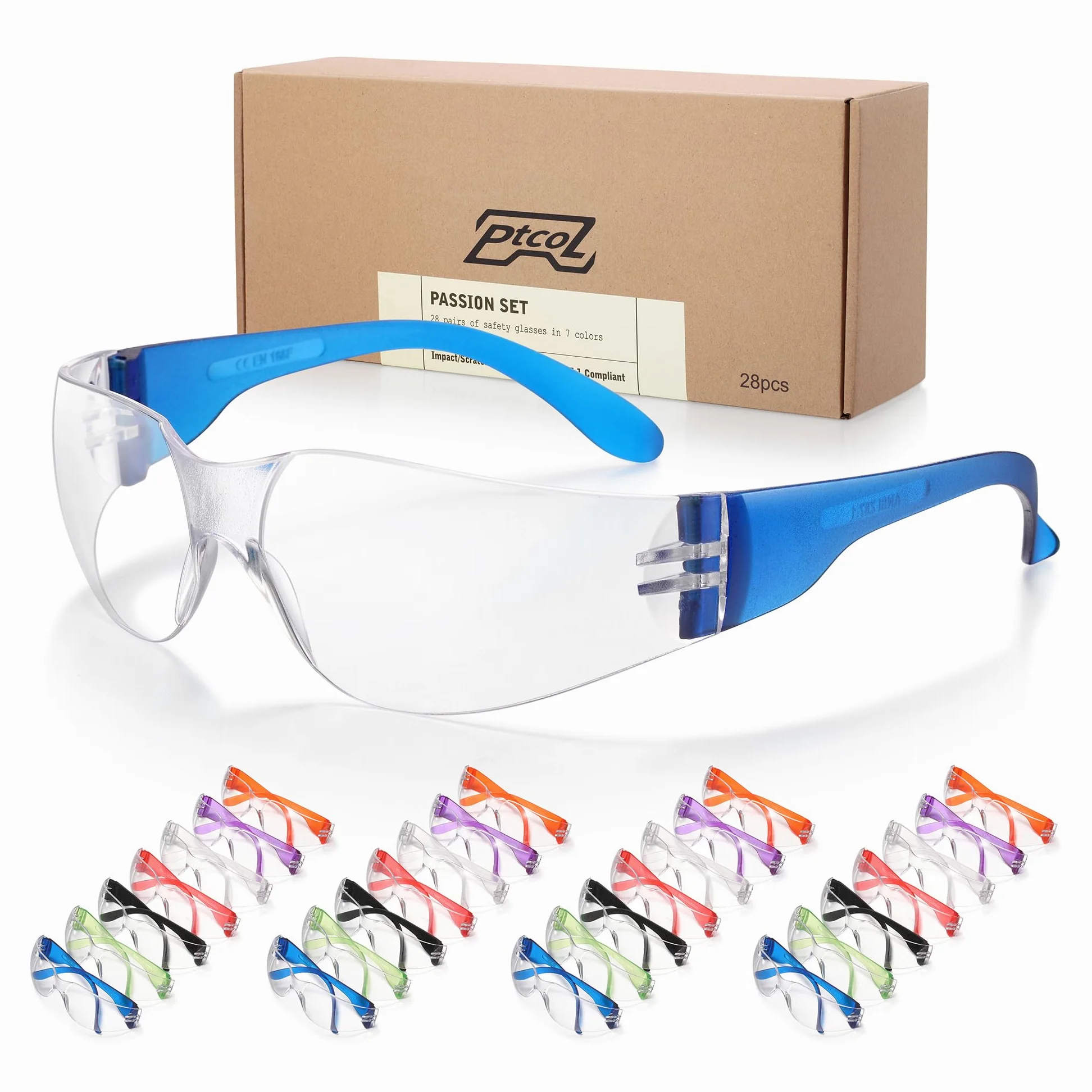 28 sztuk przezroczystych okularów do ochrony oczu z silną odporną na uderzenia soczewką, okulary ochronne, przeciwmgielne okulary, ochrona oczu, w 7 kolorach, unisex