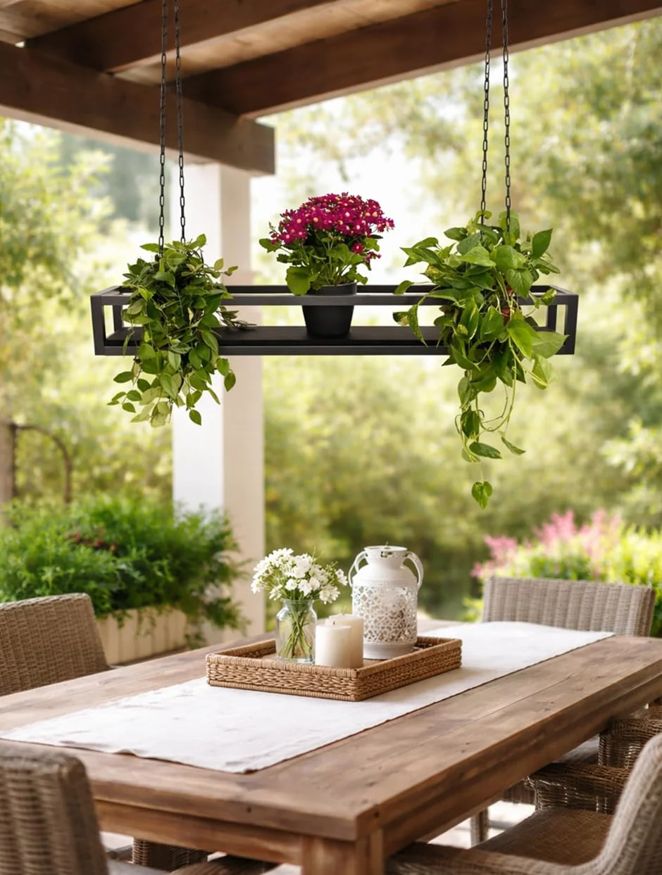 yelloo - Wisząca półka sufitowa z łańcuchami, idealna do stojaków na kwiaty, rośliny wewnętrzne i zewnętrzne, klasyczny i elegancki design do domu, balkonu (FLOWERS czarny/czarny, 115 cm)
