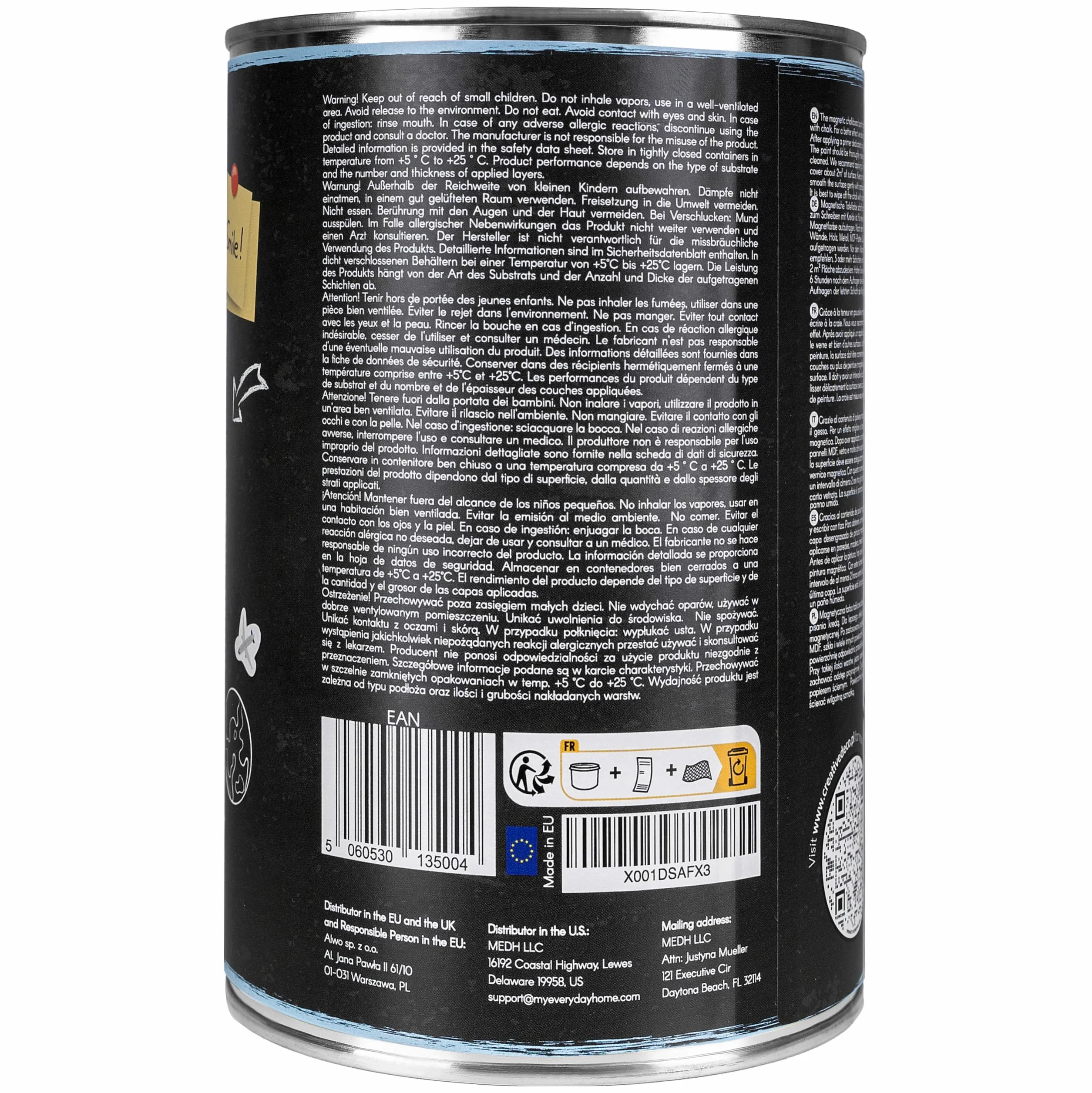 Creative Deco Farba Czarna Akrylowa | 1000 ml | Magnetyczna do celow artystycznych