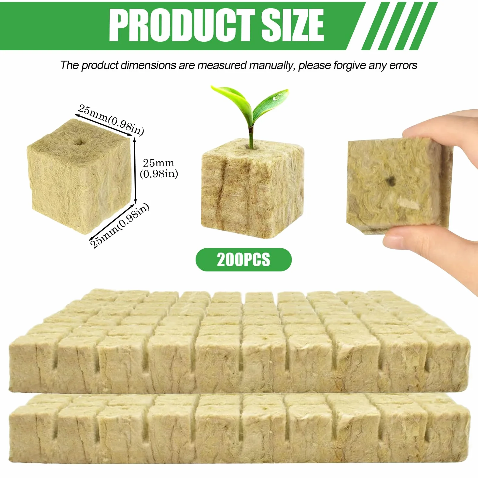 200 sztuk wełny kamiennej kostki 2,5 x 2,5 x 2,5 cm Rockwool Cube mata do uprawy wełny kamiennej do uprawy hydroponiki, do bezglebowych sadzonek, sadzonek, roślin klonowanych