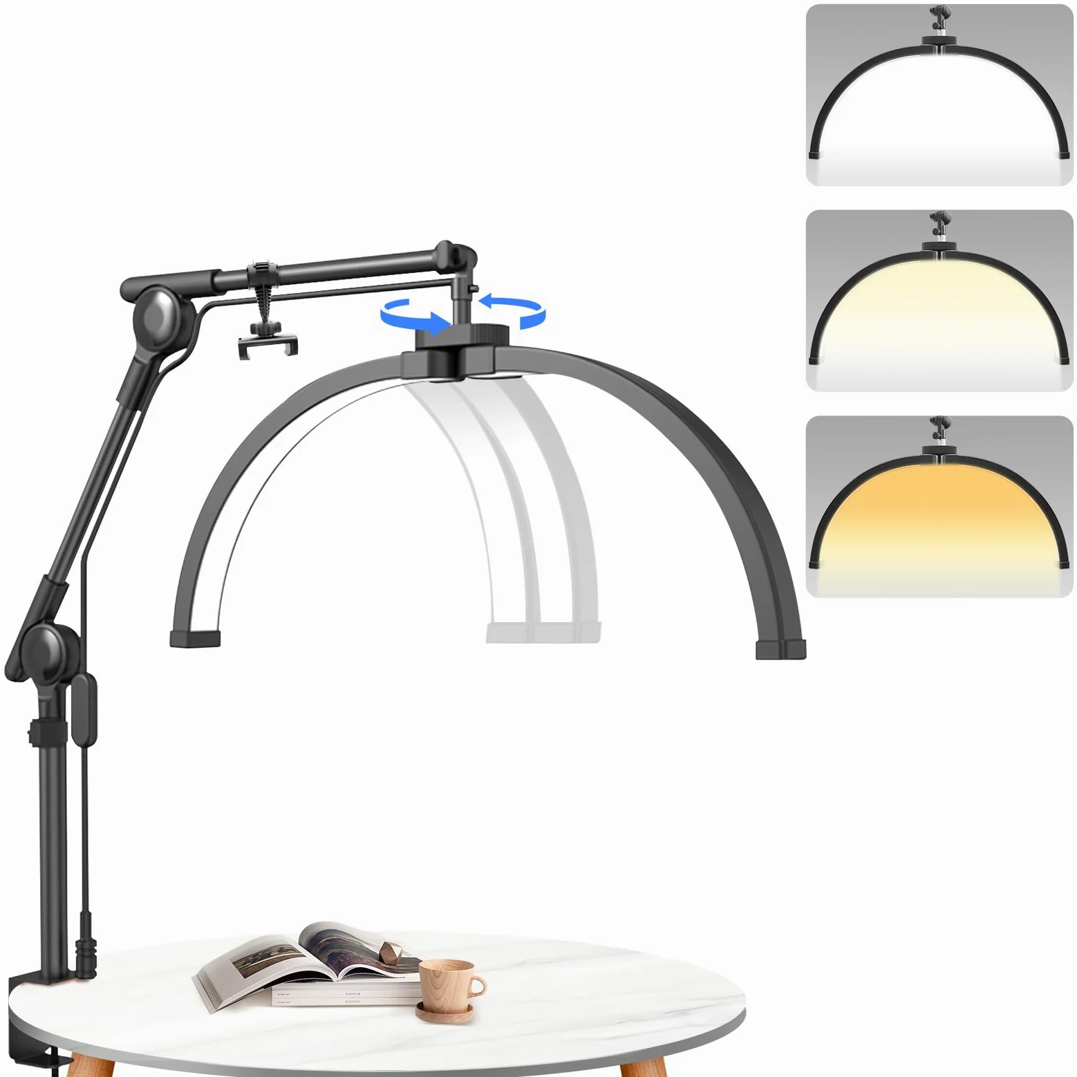 Lampa LED do rzęs, 50 cm, półksiężyc ze stojakiem na telefon, 3000-6500 K, światło do przedłużania rzęs, piękno światła do makijażu, paznokci, twarzy i tatuażu