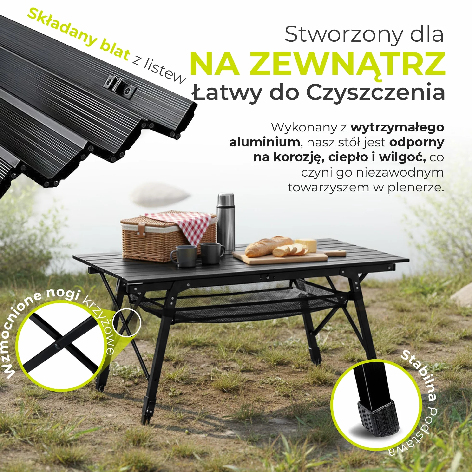 Składany stół kempingowy z regulacją wysokości 90x51 cm 30 kg