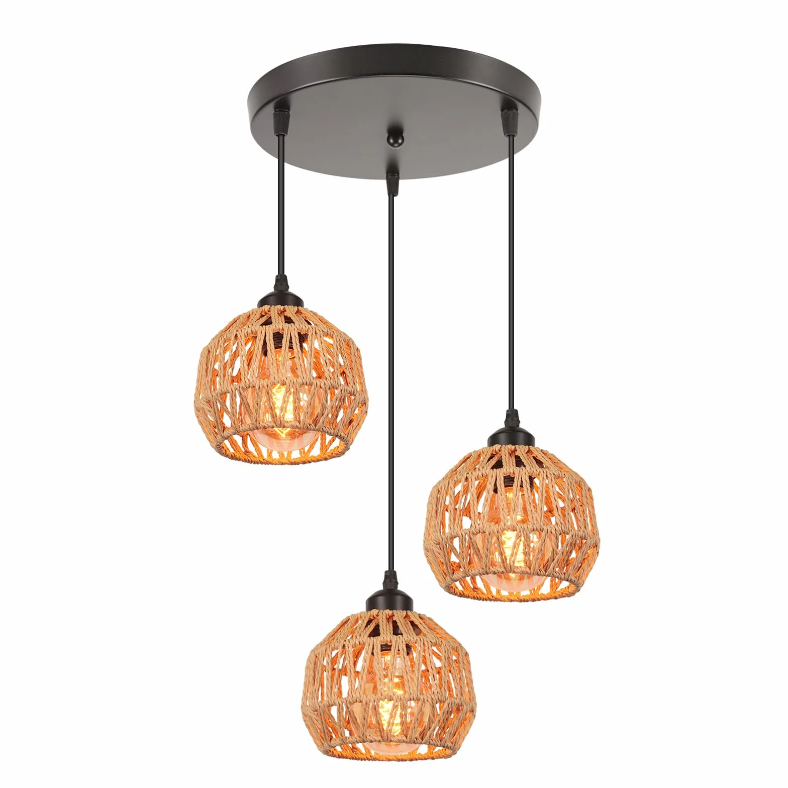 3-Light industrialna lampa wisząca w stylu vintage, metalowa linka papierowa, lampa wisząca, E27, retro, lampa sufitowa do jadalni, salonu, sypialni