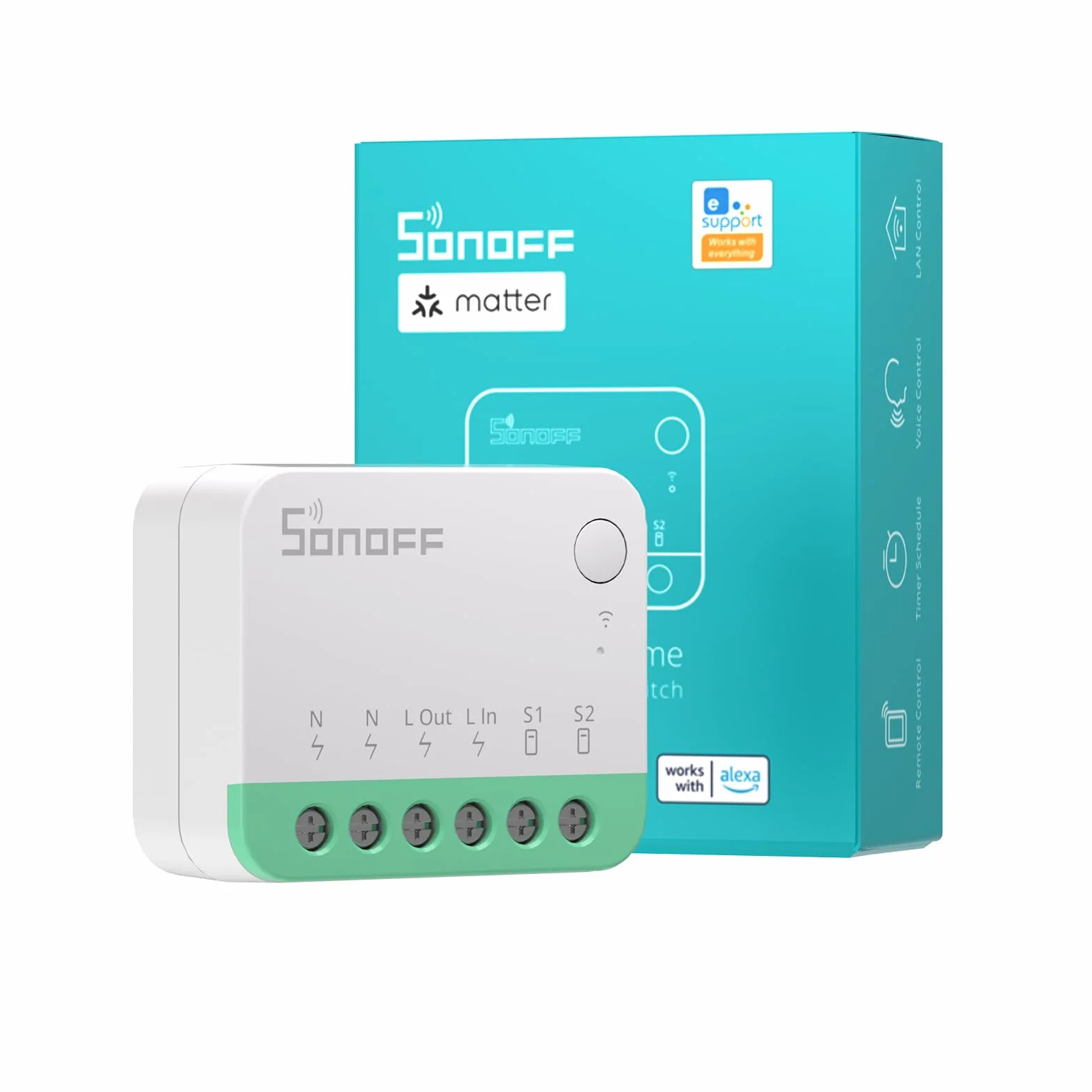 SONOFF MINIR4M inteligentny przełącznik WiFi, 2-drożny – przełącznik światła Wi-Fi, moduł obsługujący matę, współpracuje z Apple Home, Alexa i Google Home, pilot zdalnego sterowania za pomocą