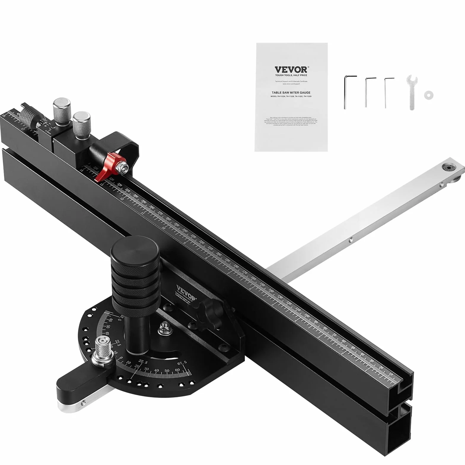 VEVOR Ogranicznik skośny, standardowa szczelina 19 x 10 mm, ogranicznik piły stołowej ze stopu aluminium z siatką 46 cm, 15 ogranicznikami kątowymi, tłok i zdejmowana tarcza, do obróbki drewna