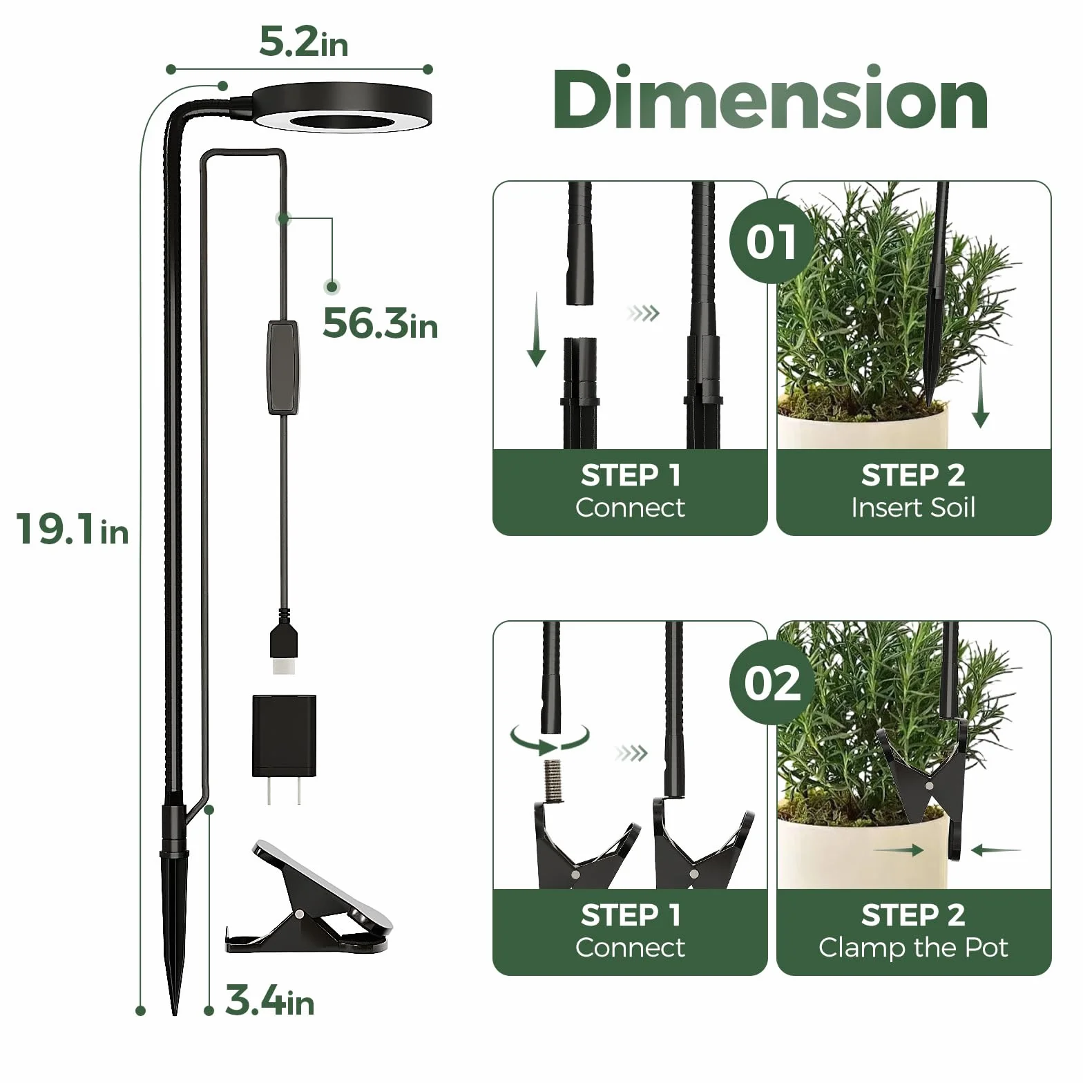 Bamworld Lampa do wzrostu roślin LED Pełne Spektrum z Timerem 5 Poziomów Jasności