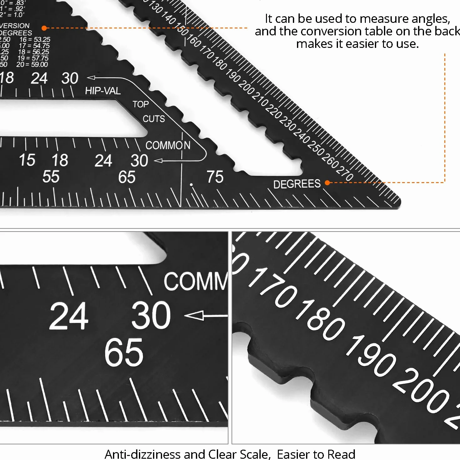 QWORK® Rafter Square Metric Speed Square 30,5 cm i 18 cm aluminiowy kwadrat dachowy stolarski, metryczna kwadratowa linijka trójkątna, do projektów drewnianych dachowych