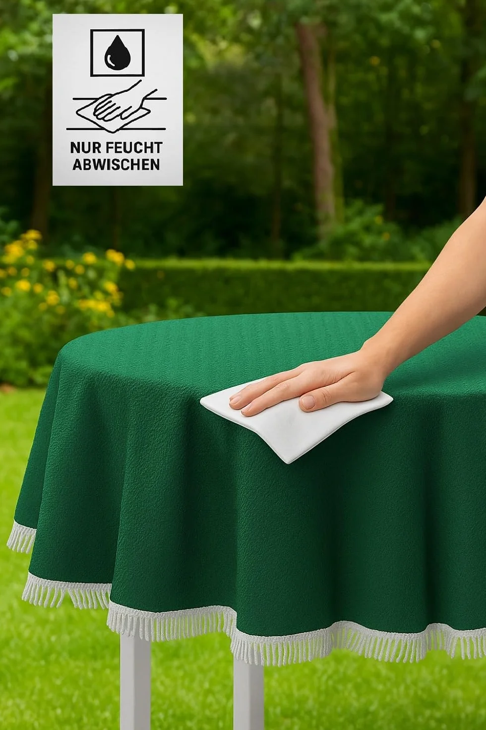 EXKLUSIV HEIMTEXTIL Obrus na stół ogrodowy 160 cm okrągły zielony antypoślizgowy