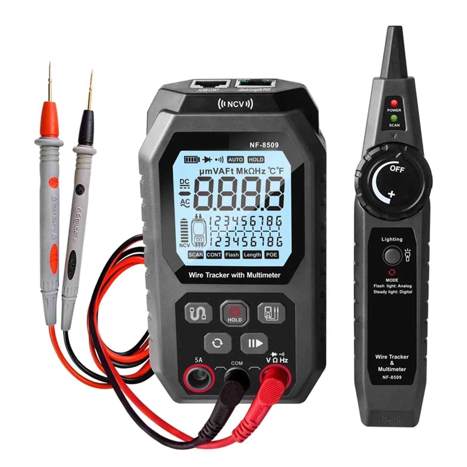 Tester Kabli Sieciowych 2 W 1 Multimetr Rezystancja Napięcia Prądu Wyszukiwarka Kabli Do Testu POE NCV AC DC LCD Wire Tracke