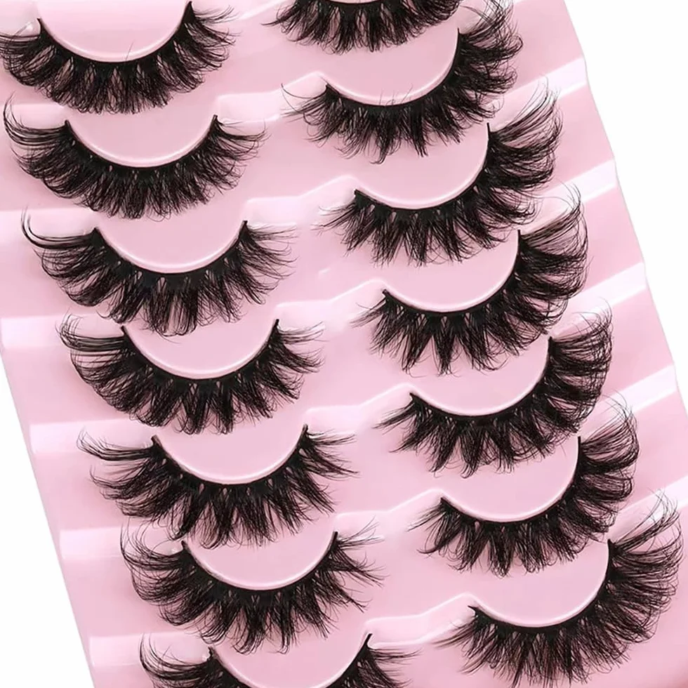 Russian Strip Lashes Natural Look Eye Lashes Sztuczne rzęsy Wispy D Curly Fluffy 3D, efekt kota, miękkie, sztuczne rzęsy, opakowanie 7 par (D48)