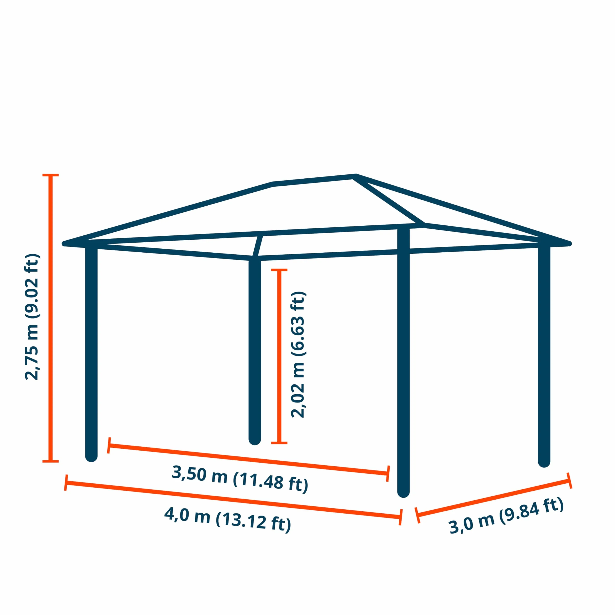 Pawilon ogrodowy 3x4 m hardtop dach stalowy szary 4 ściany boczne